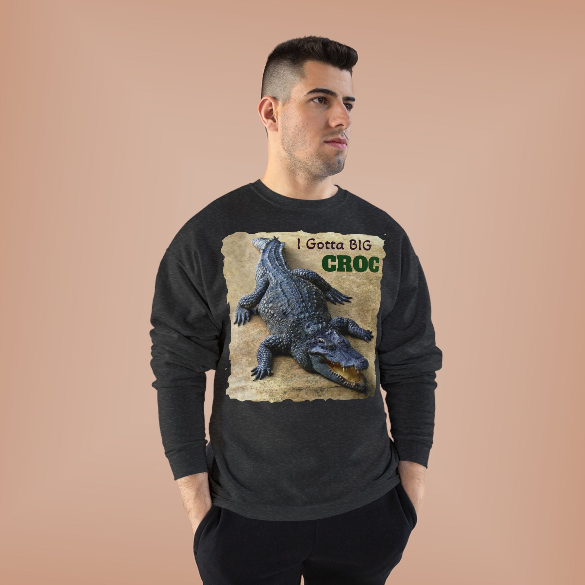 Crocodile Graphic Sweatshirt — "I Gotta Big Croc" Vintage Wildlife Crewneck