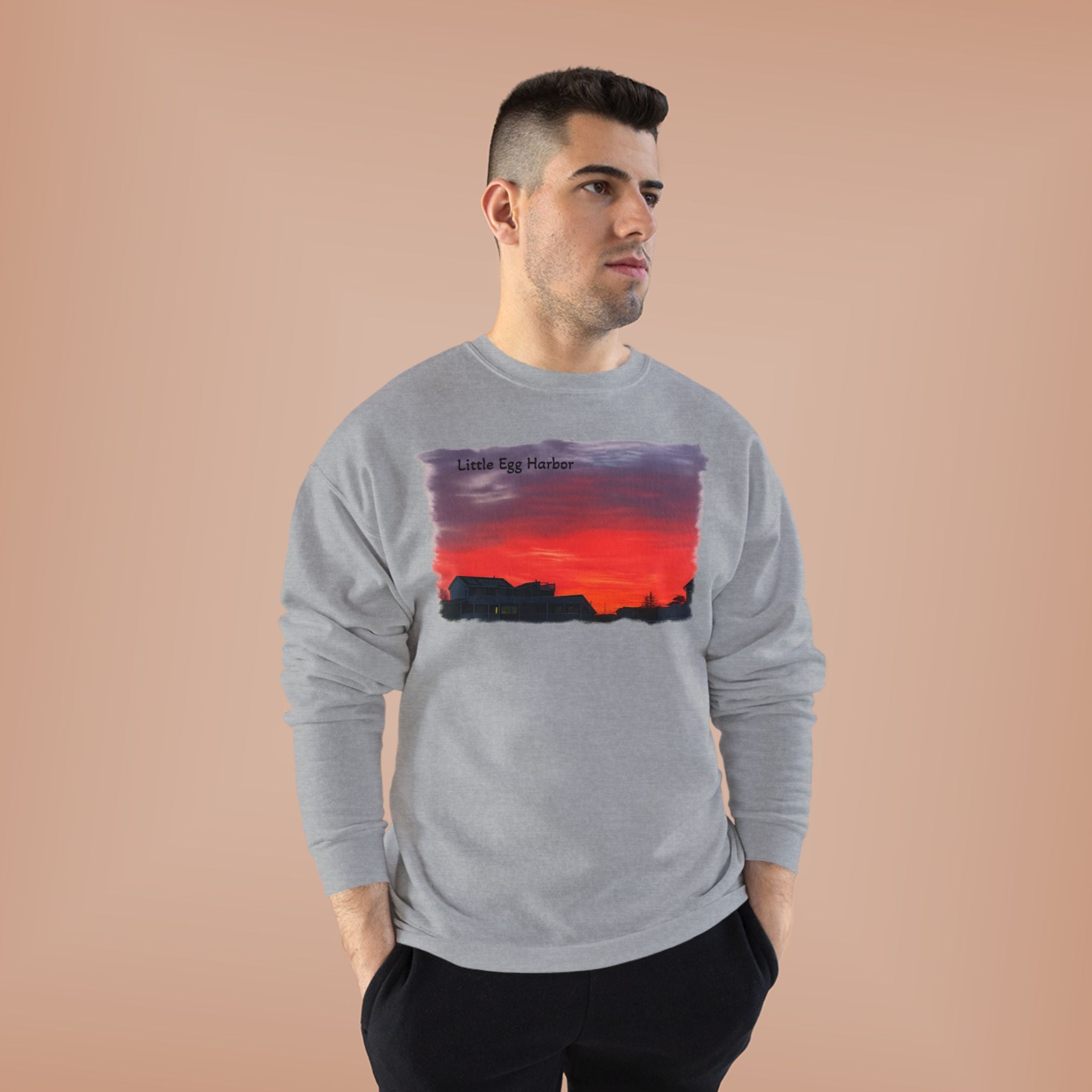 Sunset Horizon Crewneck Sweatshirt — 'Little Egg Harbor' Scenic Graphic