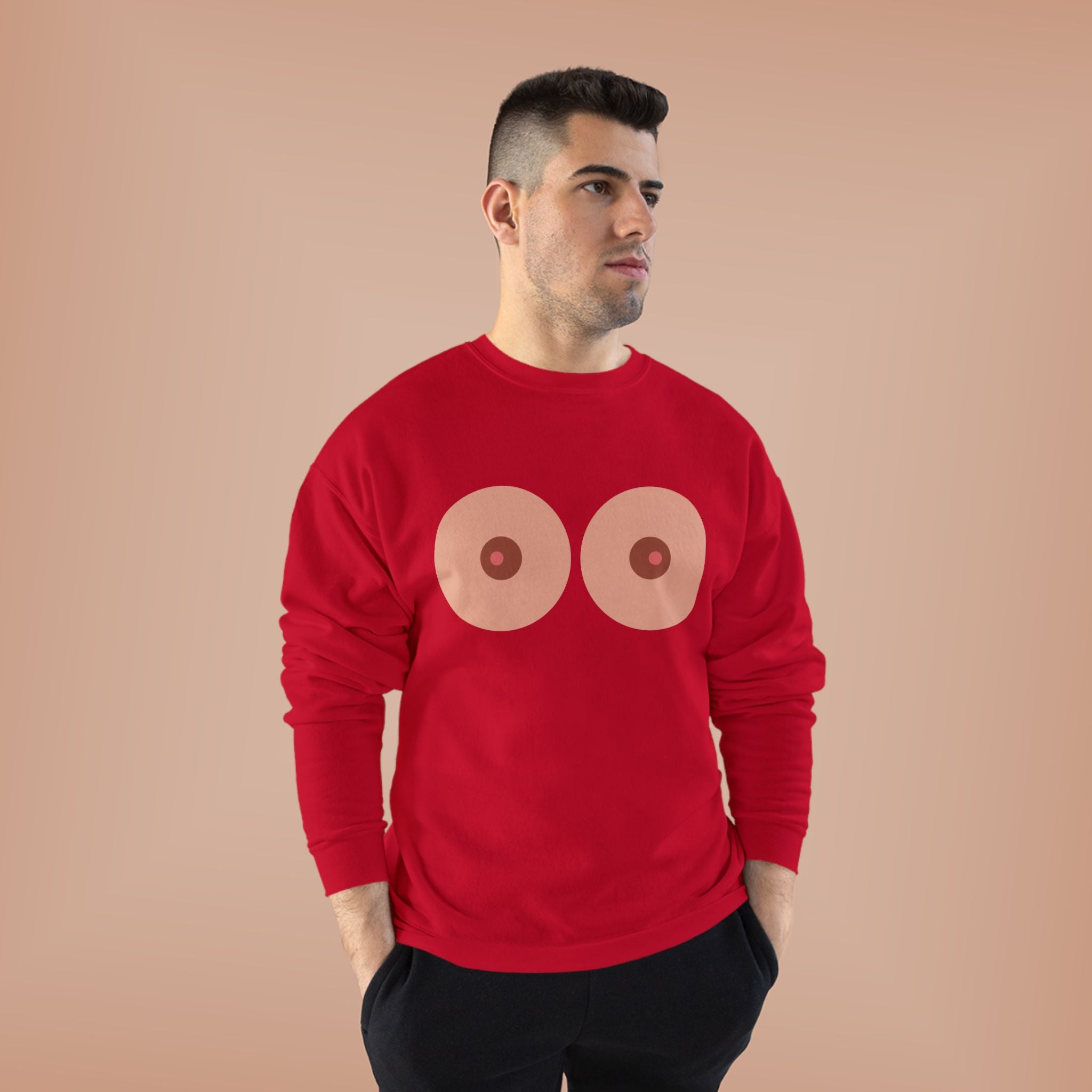Nipple Graphic Crewneck Sweatshirt – Playful Boob Design, Breast Positivity Pullover