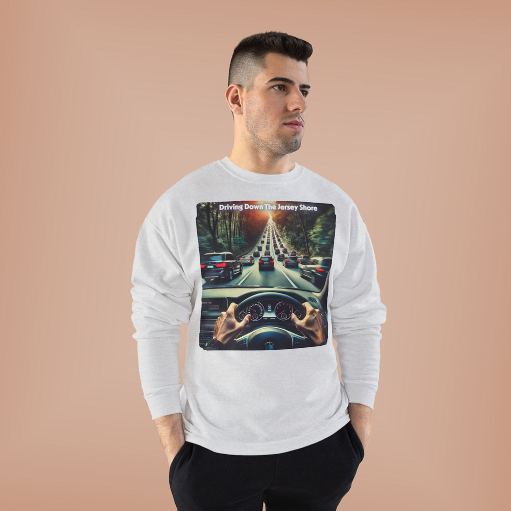 Crewneck Sweatshirt — "Driving Down The Jersey Shore" Scenic Road Trip Design