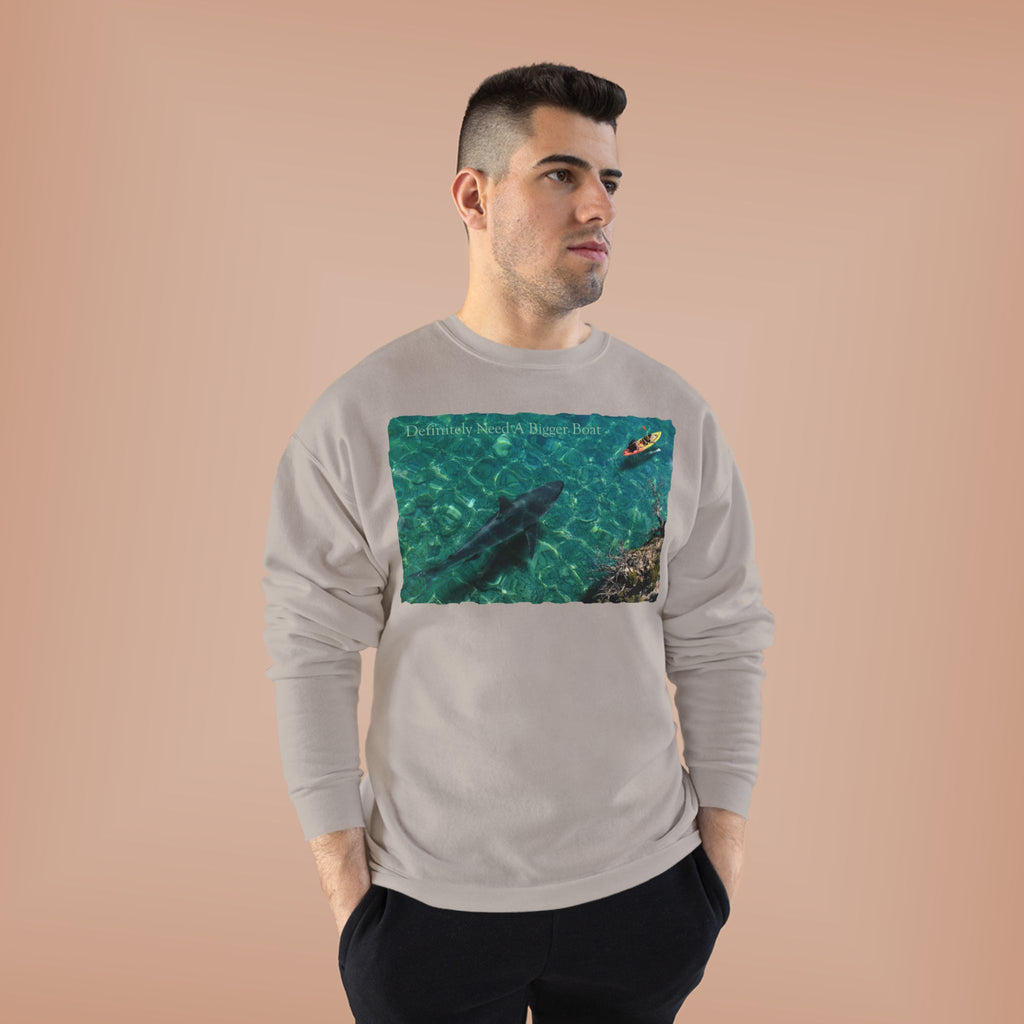 Crewneck Sweatshirt — Kayak Over Shark Photo Graphic