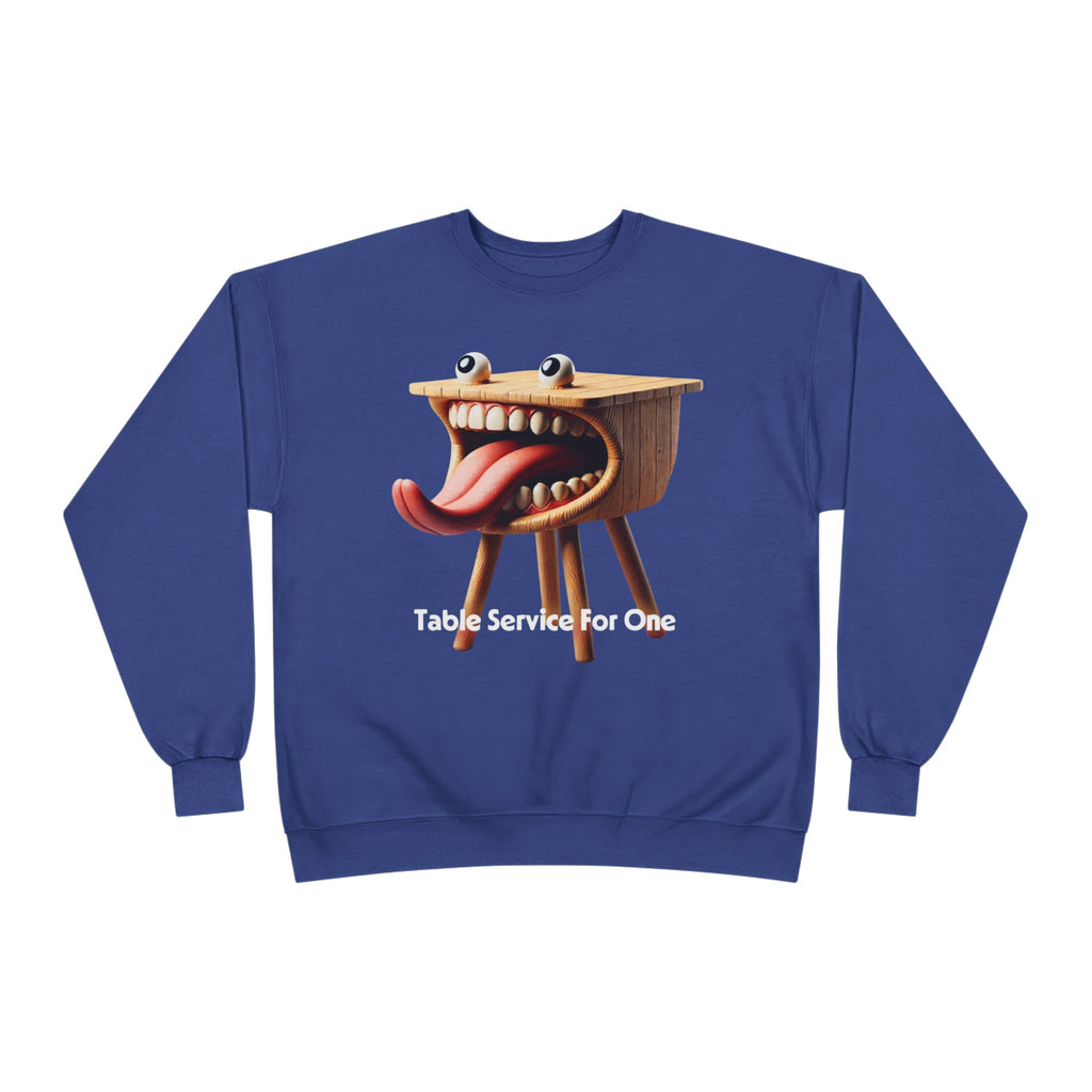 Table Service For One Crewneck Sweatshirt — Funny Surreal Table Graphic