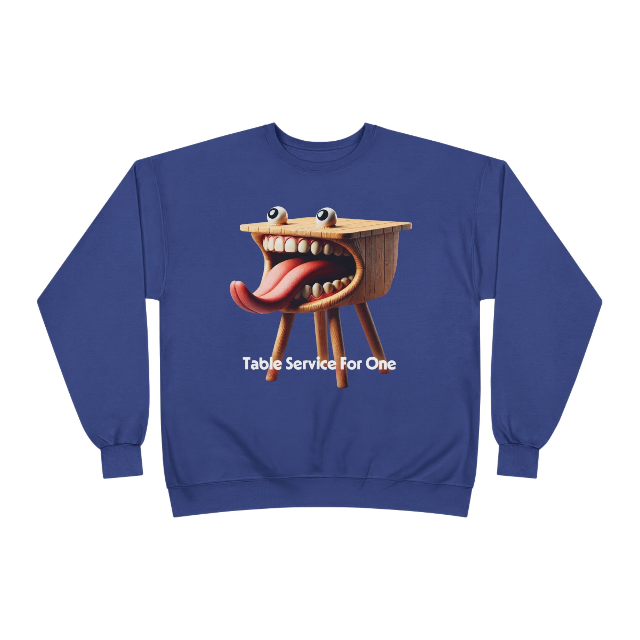 Table Service For One Crewneck Sweatshirt — Funny Surreal Table Graphic