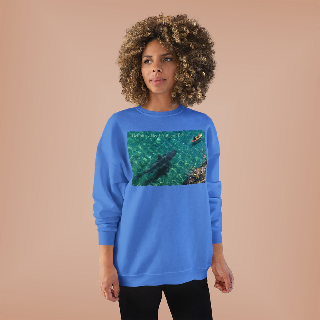 Crewneck Sweatshirt — Kayak Over Shark Photo Graphic