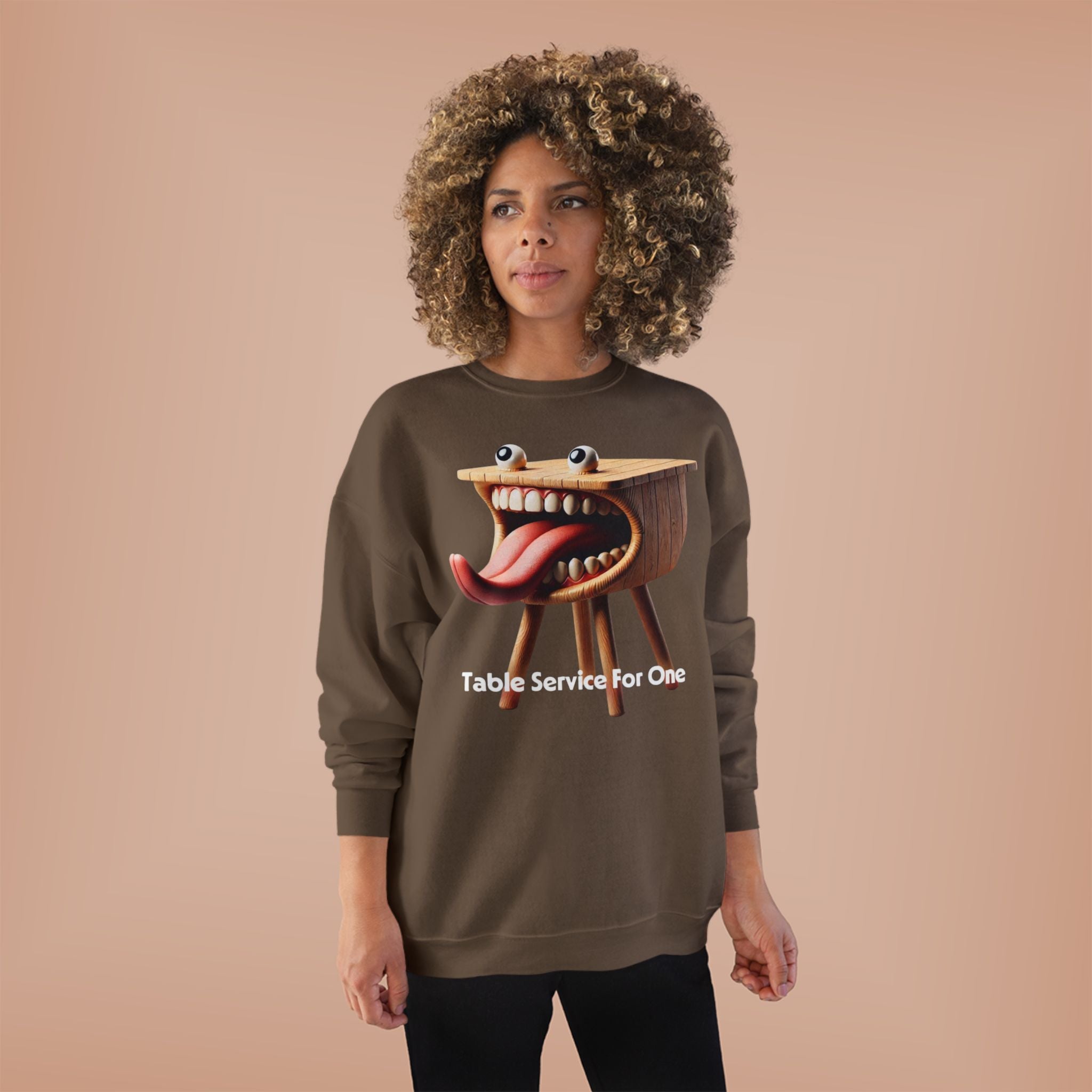 Table Service For One Crewneck Sweatshirt — Funny Surreal Table Graphic