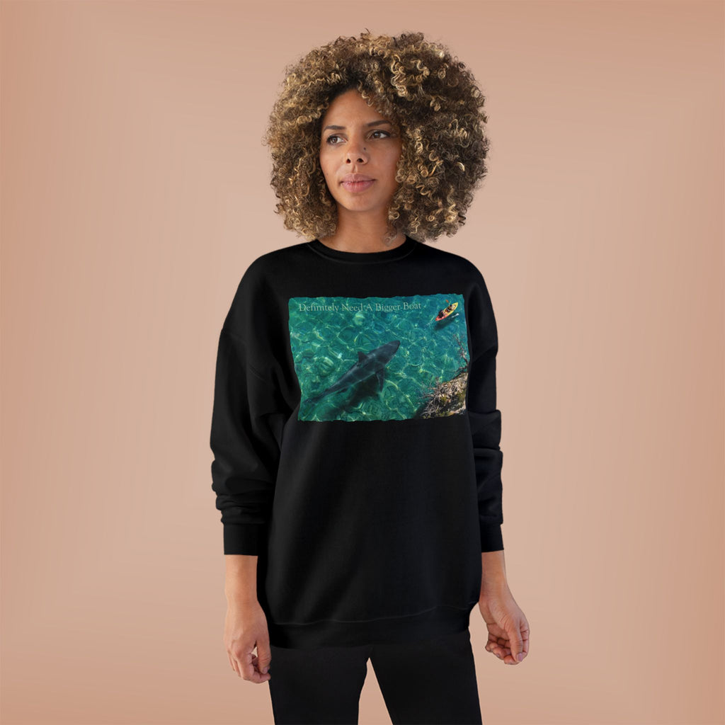 Crewneck Sweatshirt — Kayak Over Shark Photo Graphic