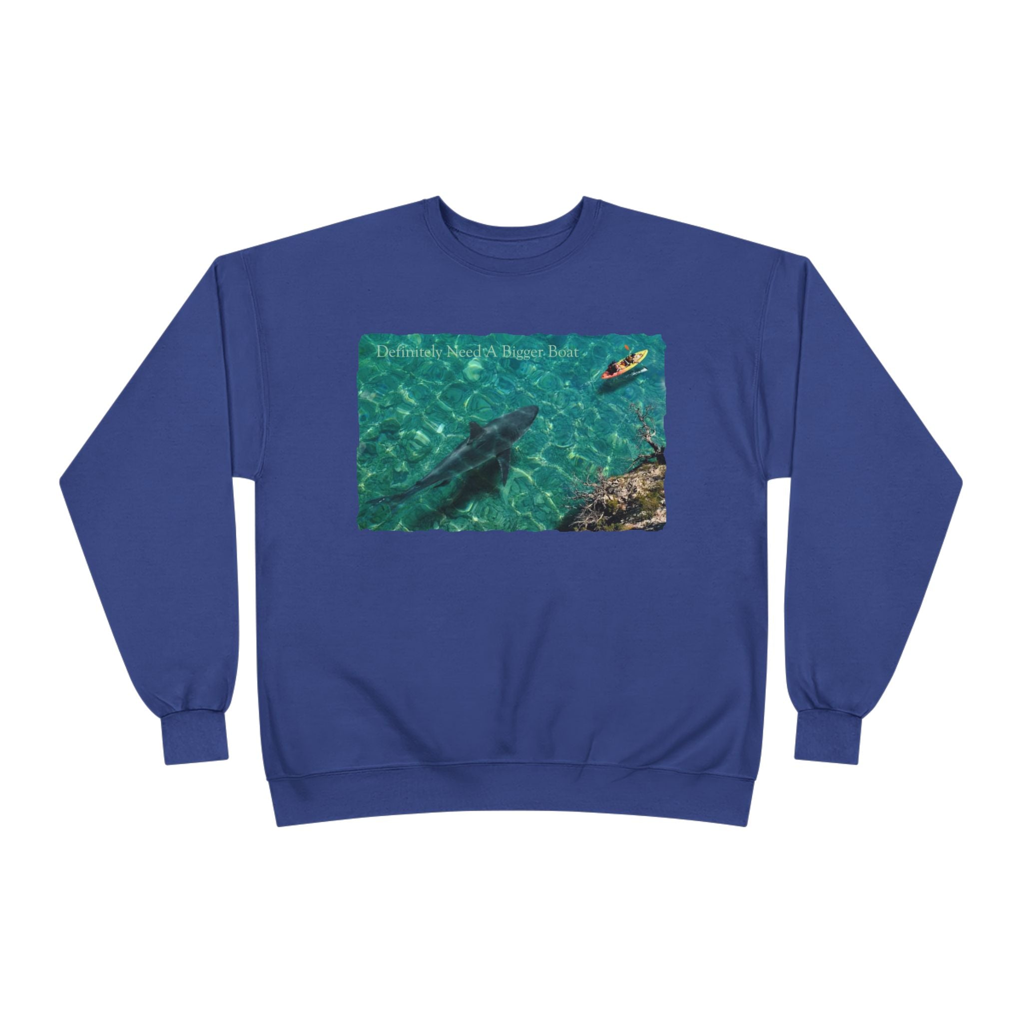 Crewneck Sweatshirt — Kayak Over Shark Photo Graphic