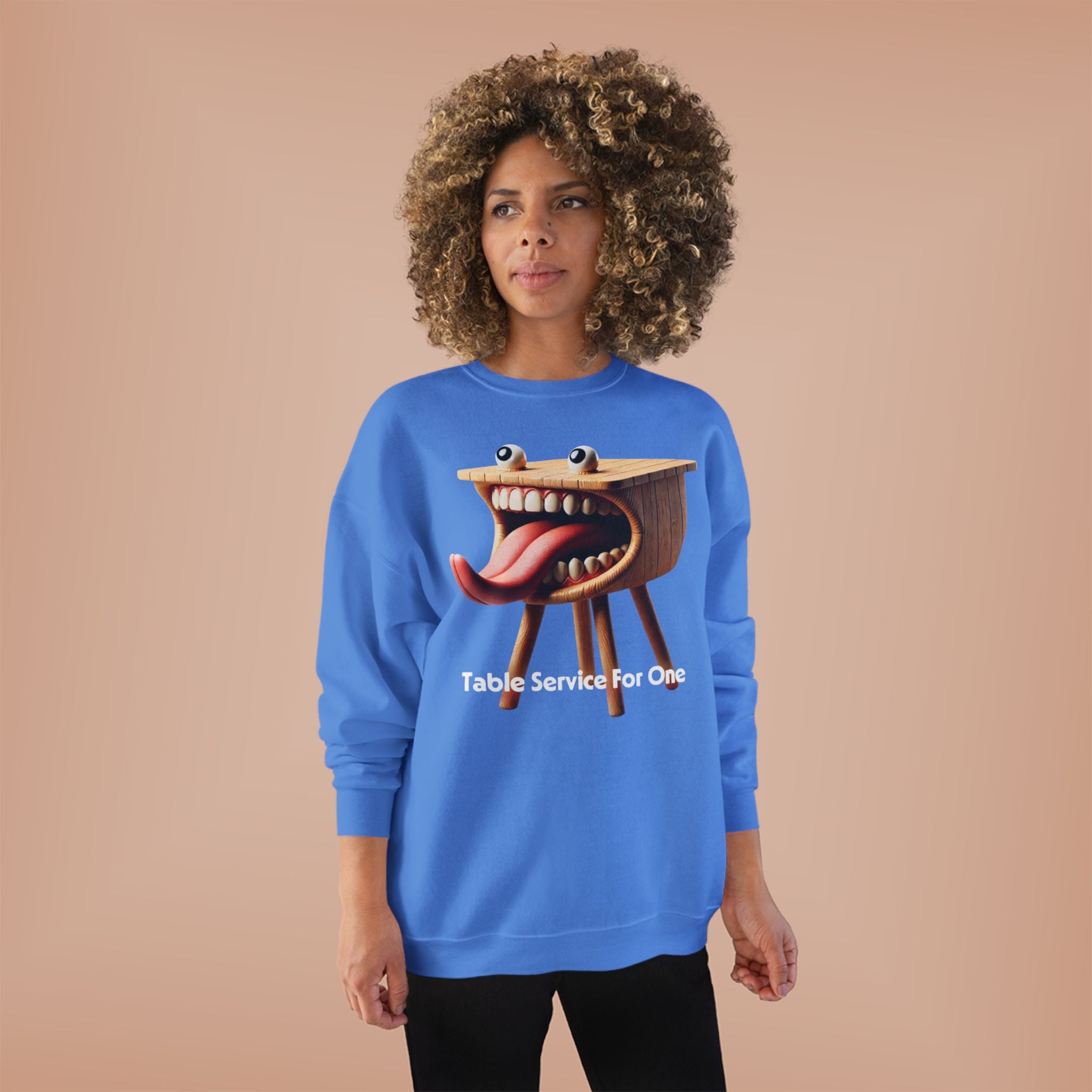 Table Service For One Crewneck Sweatshirt — Funny Surreal Table Graphic