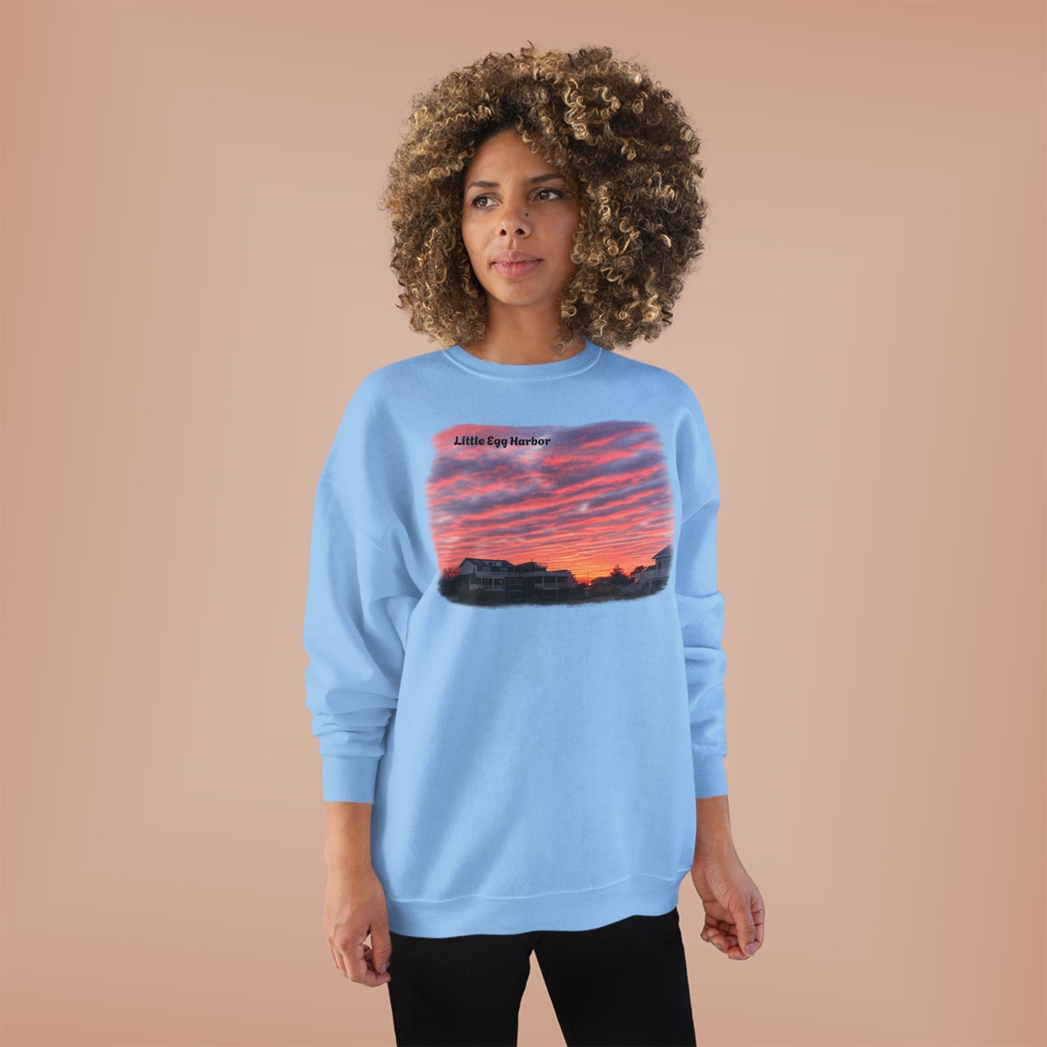 Sunset Landscape Crewneck Sweatshirt – "Little Bay Harbor" Scenic Graphic