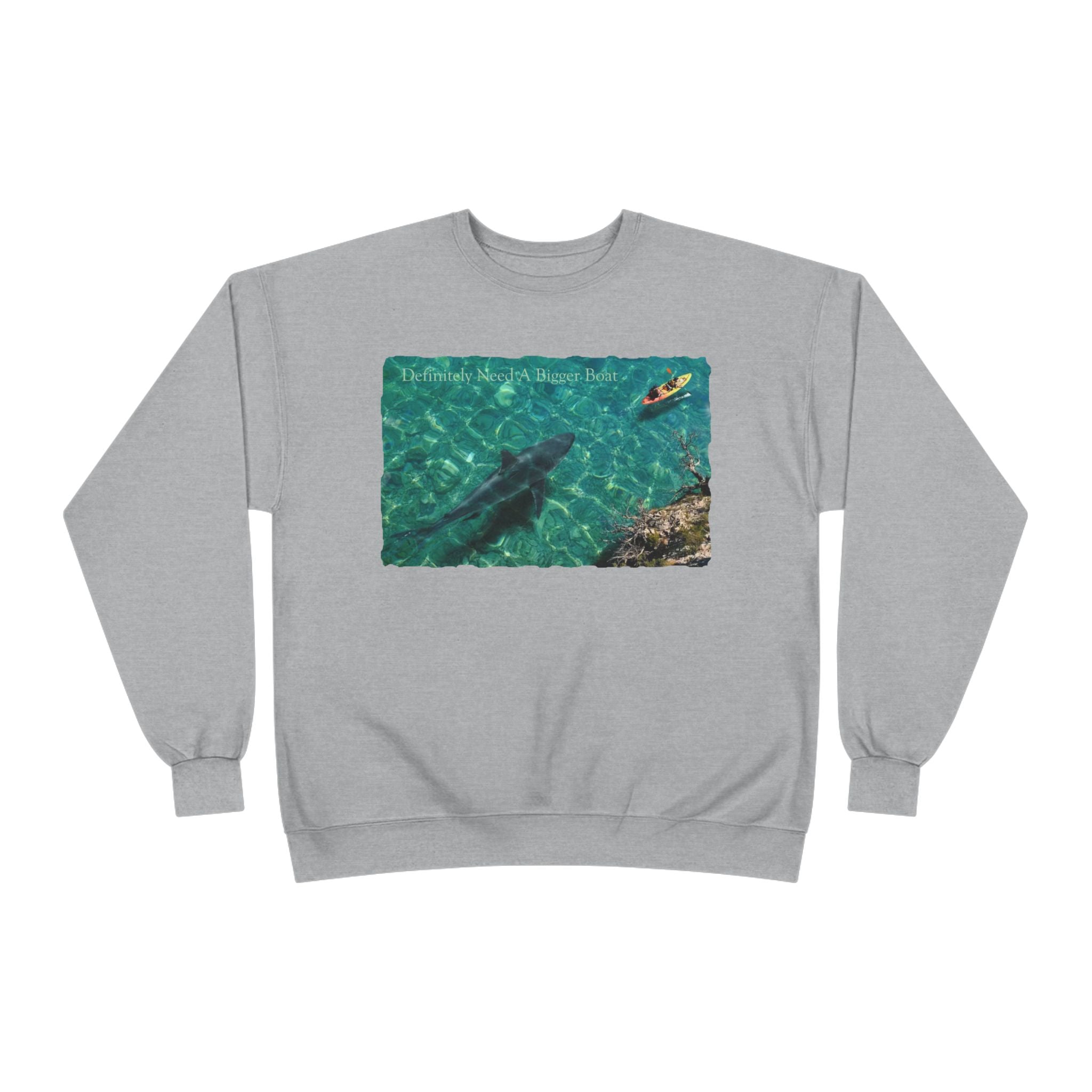 Crewneck Sweatshirt — Kayak Over Shark Photo Graphic