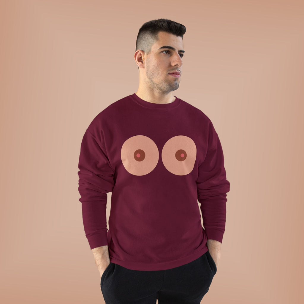 Nipple Graphic Crewneck Sweatshirt – Playful Boob Design, Breast Positivity Pullover