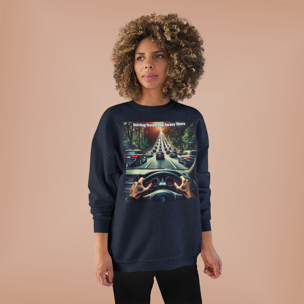 Crewneck Sweatshirt — "Driving Down The Jersey Shore" Scenic Road Trip Design