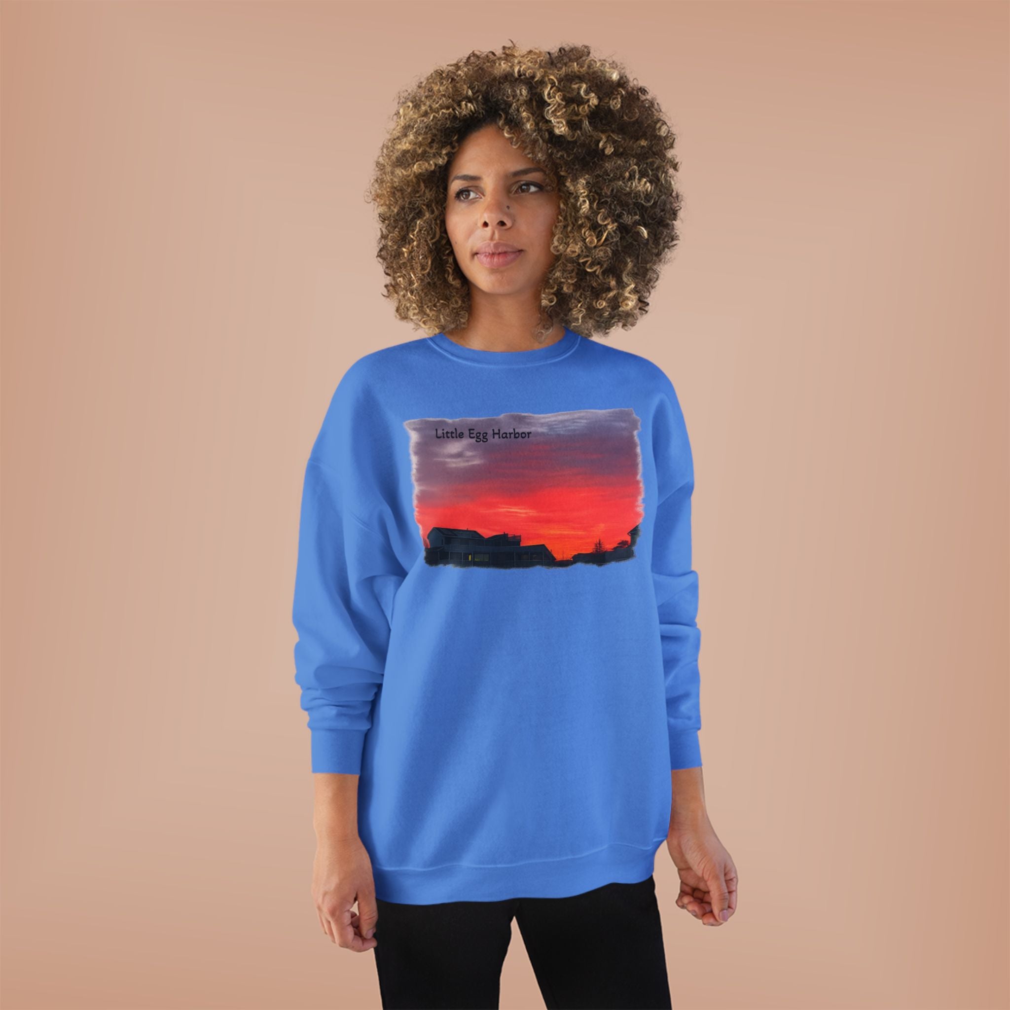 Sunset Horizon Crewneck Sweatshirt — 'Little Egg Harbor' Scenic Graphic