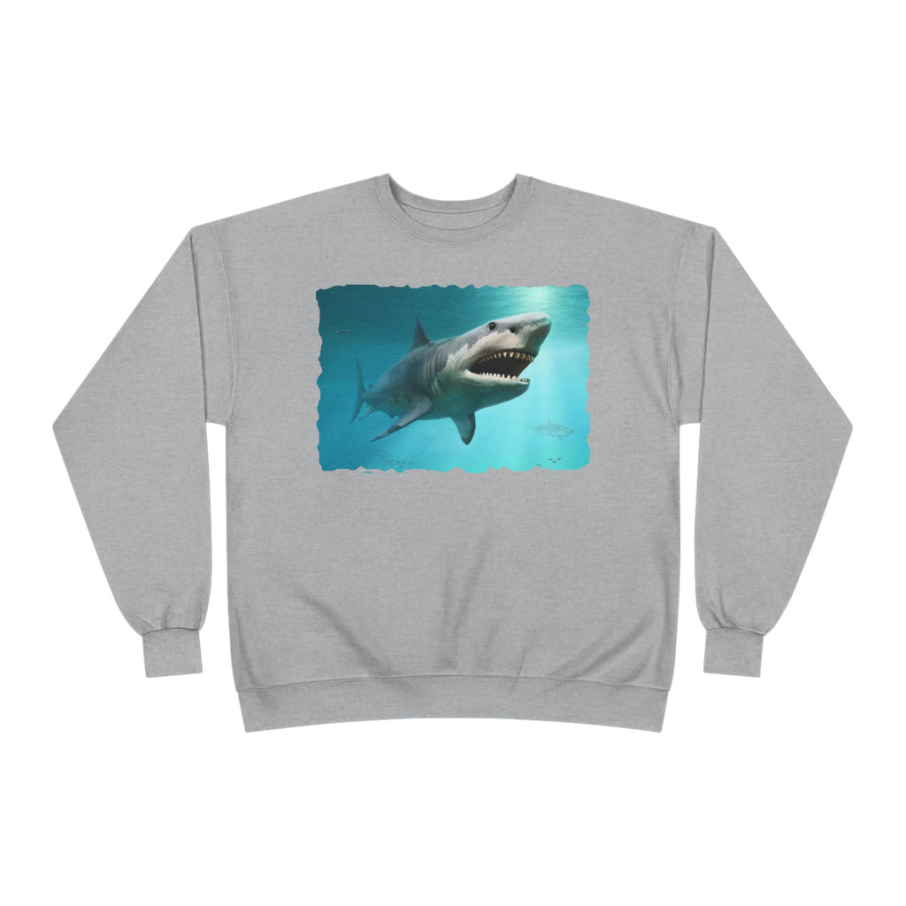 Shark Graphic Crewneck Sweatshirt — Great White Ocean Illustration
