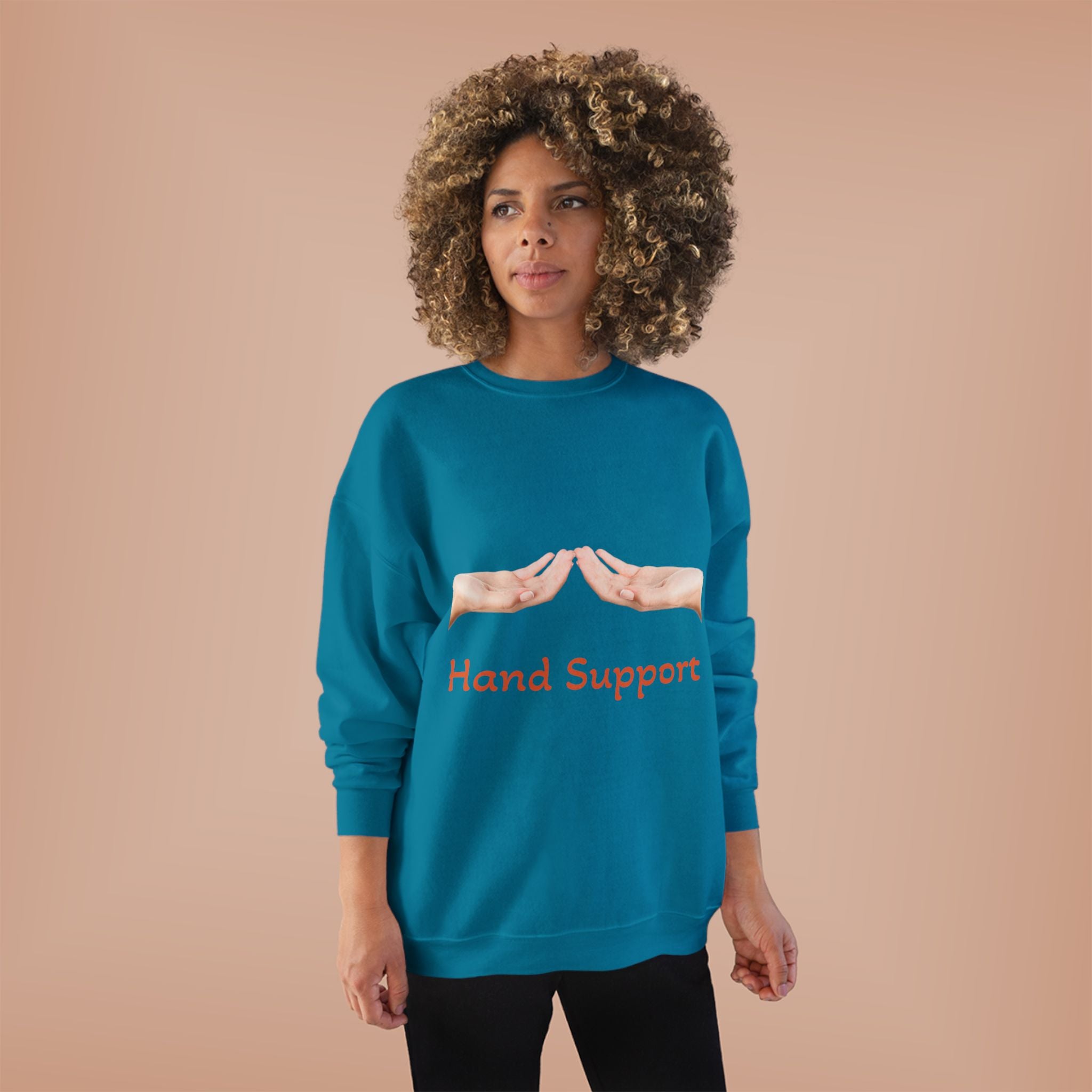 Hand Support Crewneck Sweatshirt — Comfort & Care Graphic