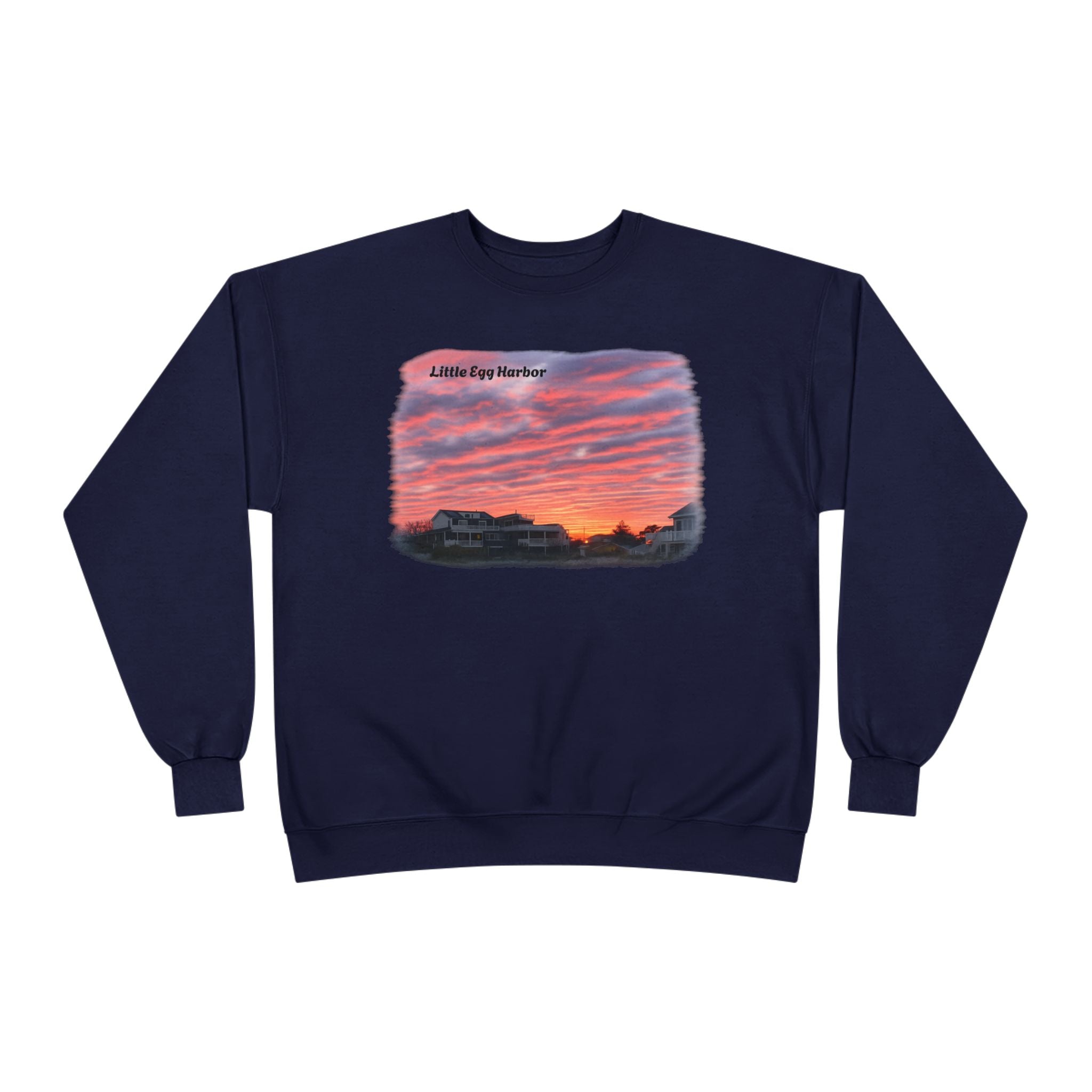 Sunset Landscape Crewneck Sweatshirt – "Little Bay Harbor" Scenic Graphic