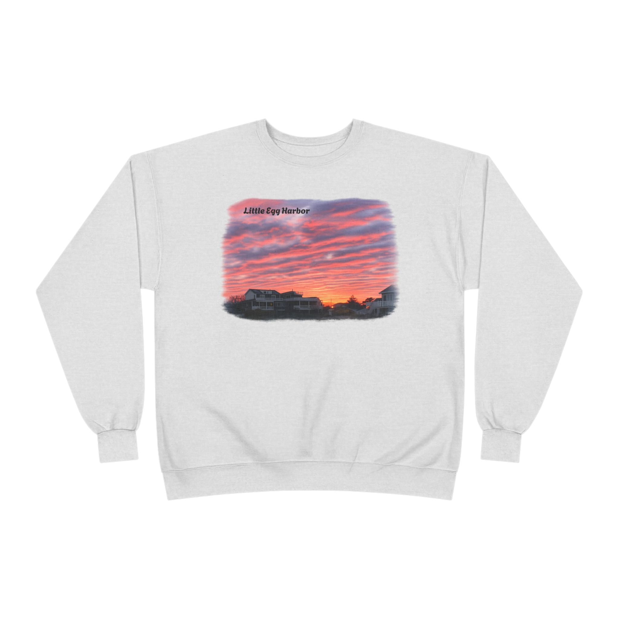 Sunset Landscape Crewneck Sweatshirt – "Little Bay Harbor" Scenic Graphic