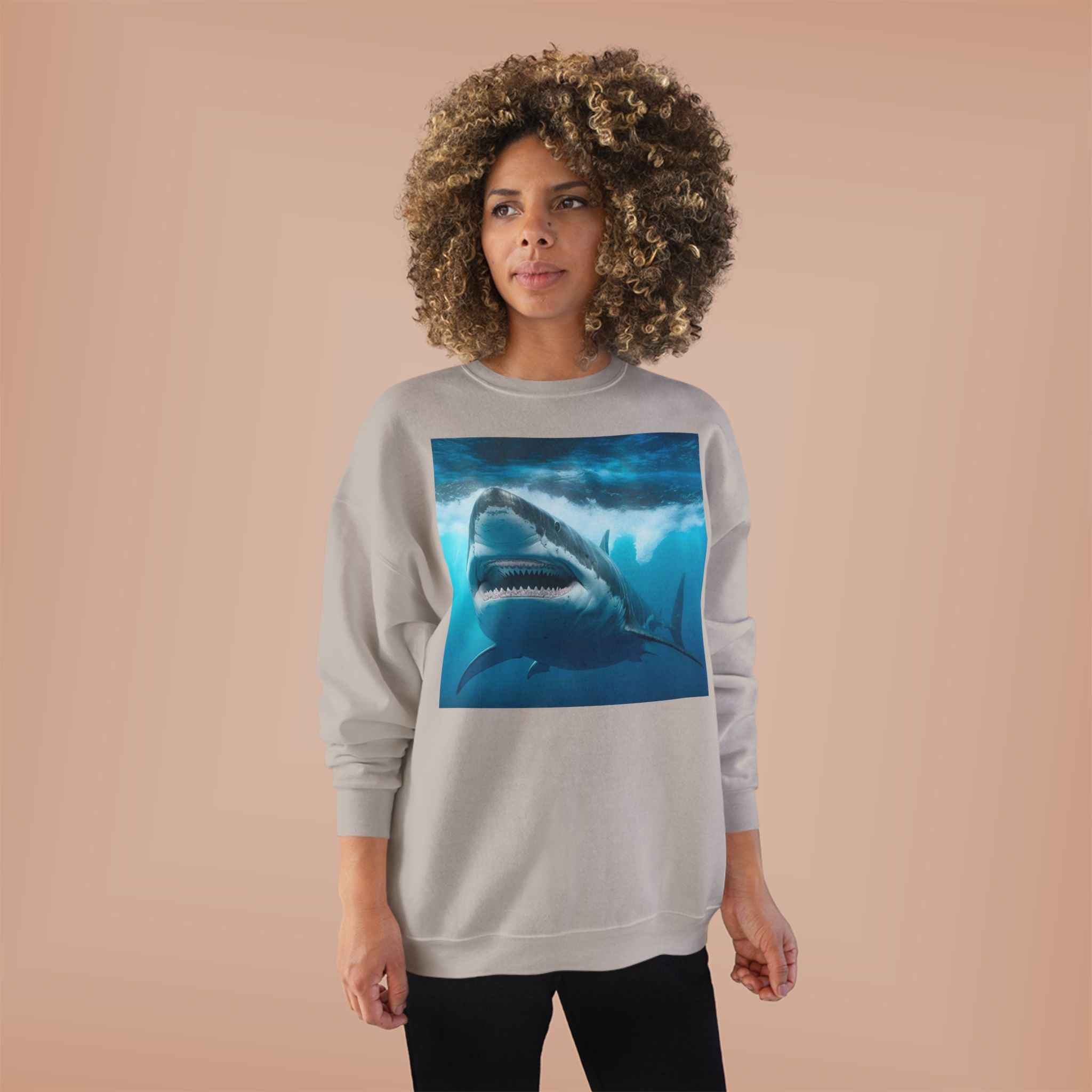 Great White Shark Graphic Sweatshirt — Ocean Predator Crewneck