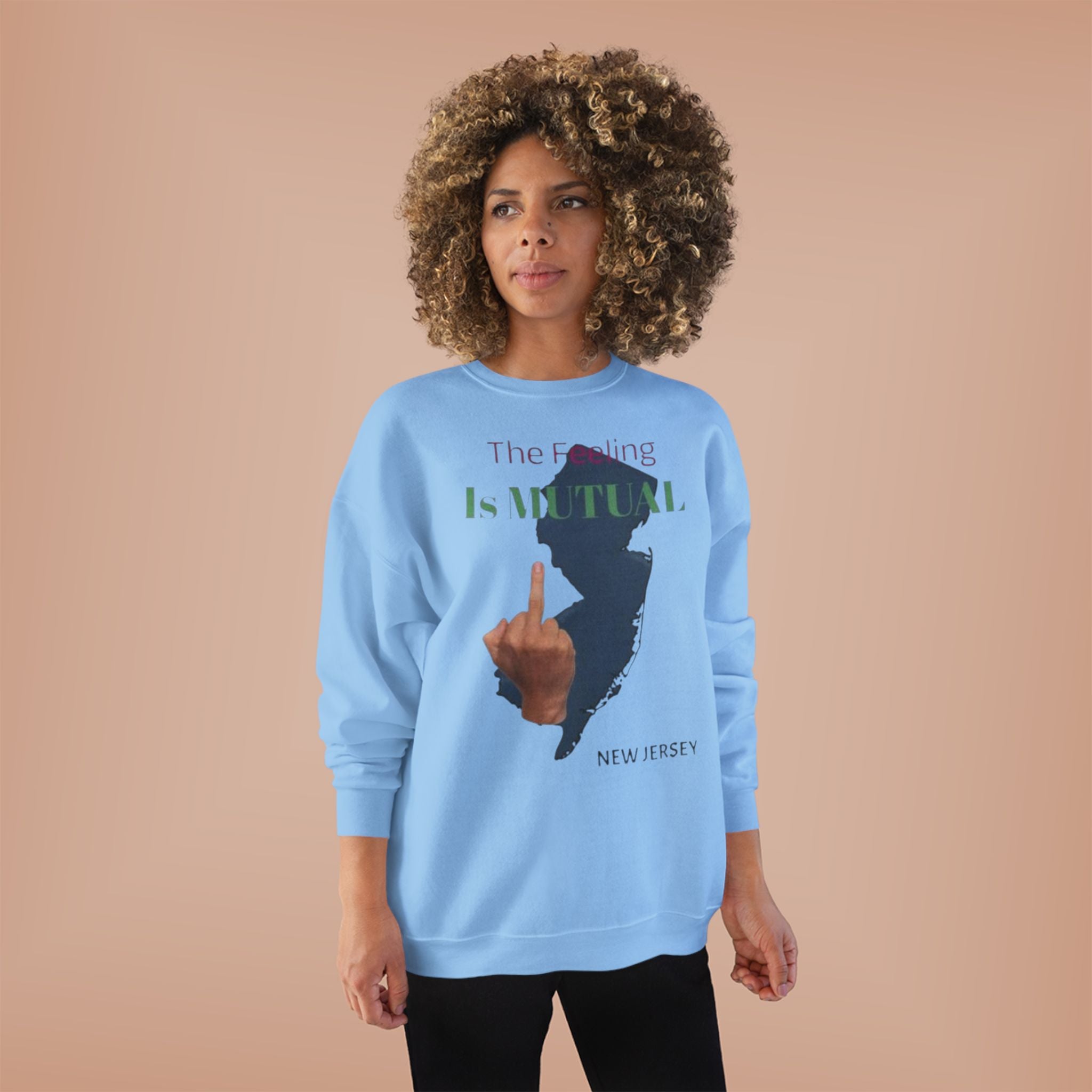 Crewneck Sweatshirt "The Driving Is Mutual — New Jersey" (Middle Finger Silhouette)