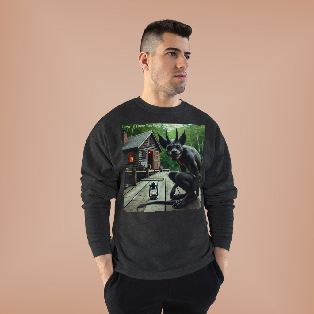 Creepy Cabin Gargoyle Sweatshirt — Haunted Forest Monster Crewneck