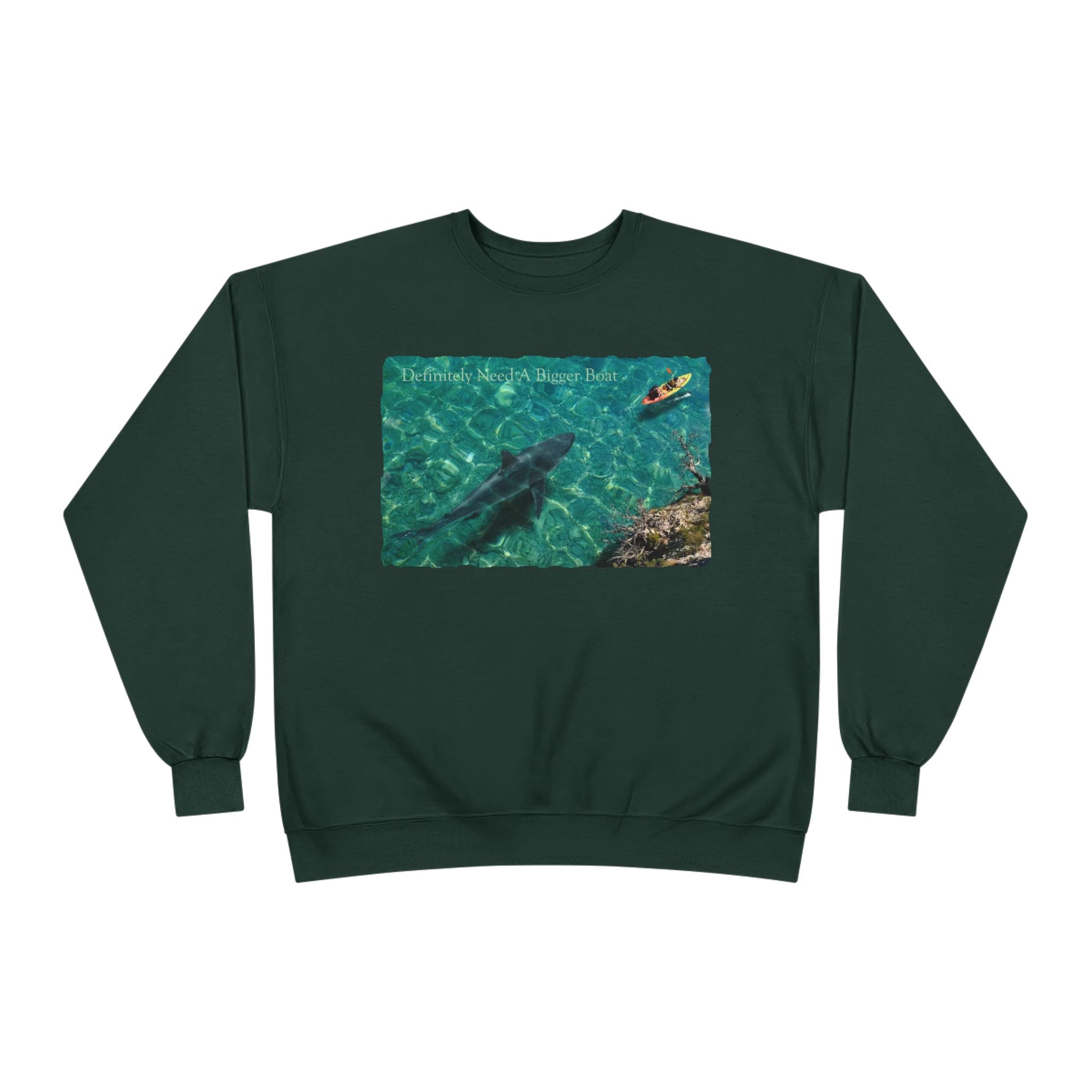 Crewneck Sweatshirt — Kayak Over Shark Photo Graphic