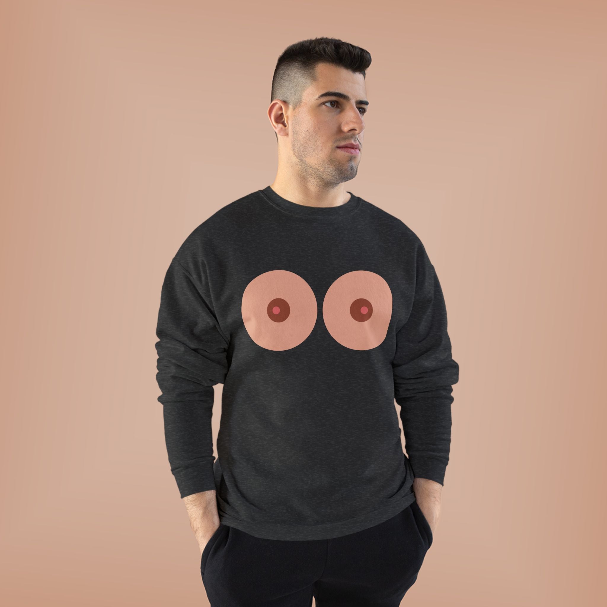 Nipple Graphic Crewneck Sweatshirt – Playful Boob Design, Breast Positivity Pullover