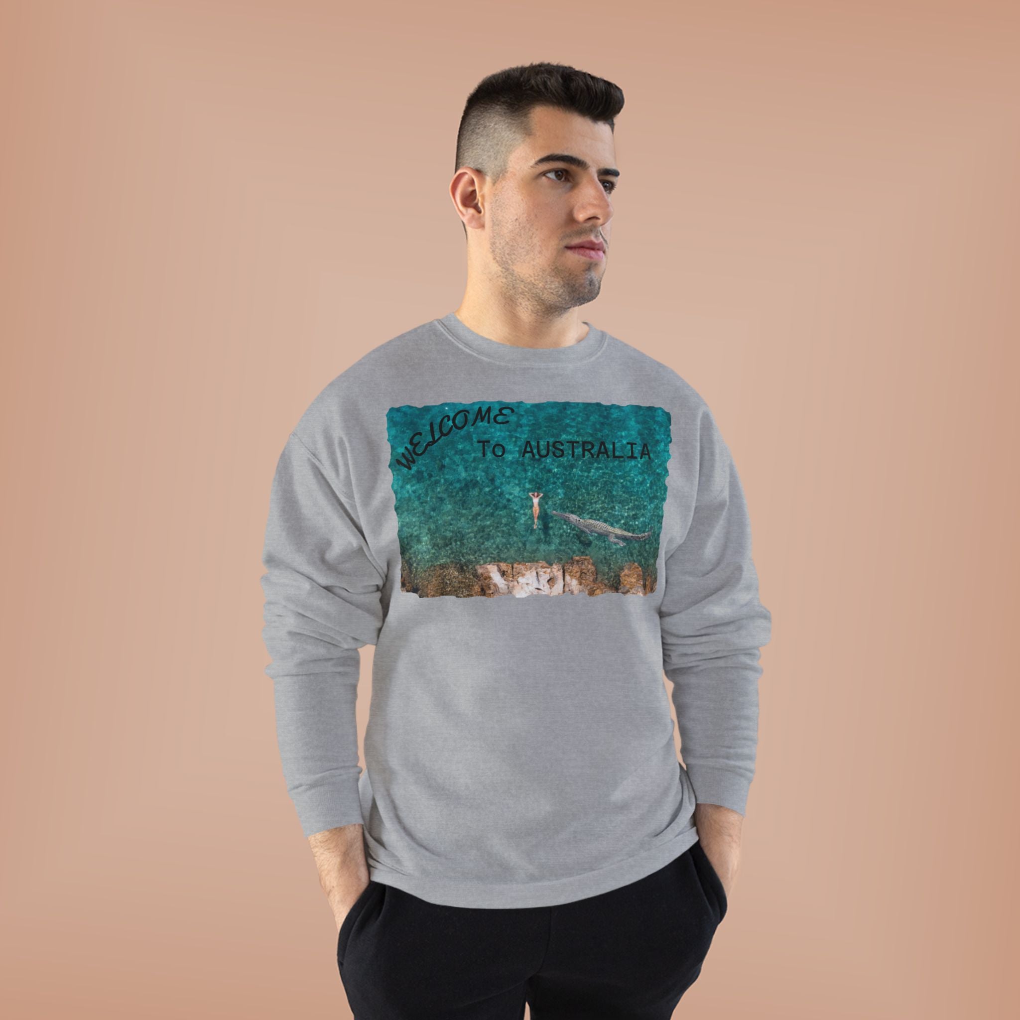 Welcome To Australia Crewneck Sweatshirt — Beach Aerial Photo Travel Sweater