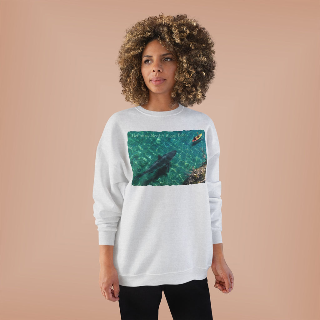 Crewneck Sweatshirt — Kayak Over Shark Photo Graphic