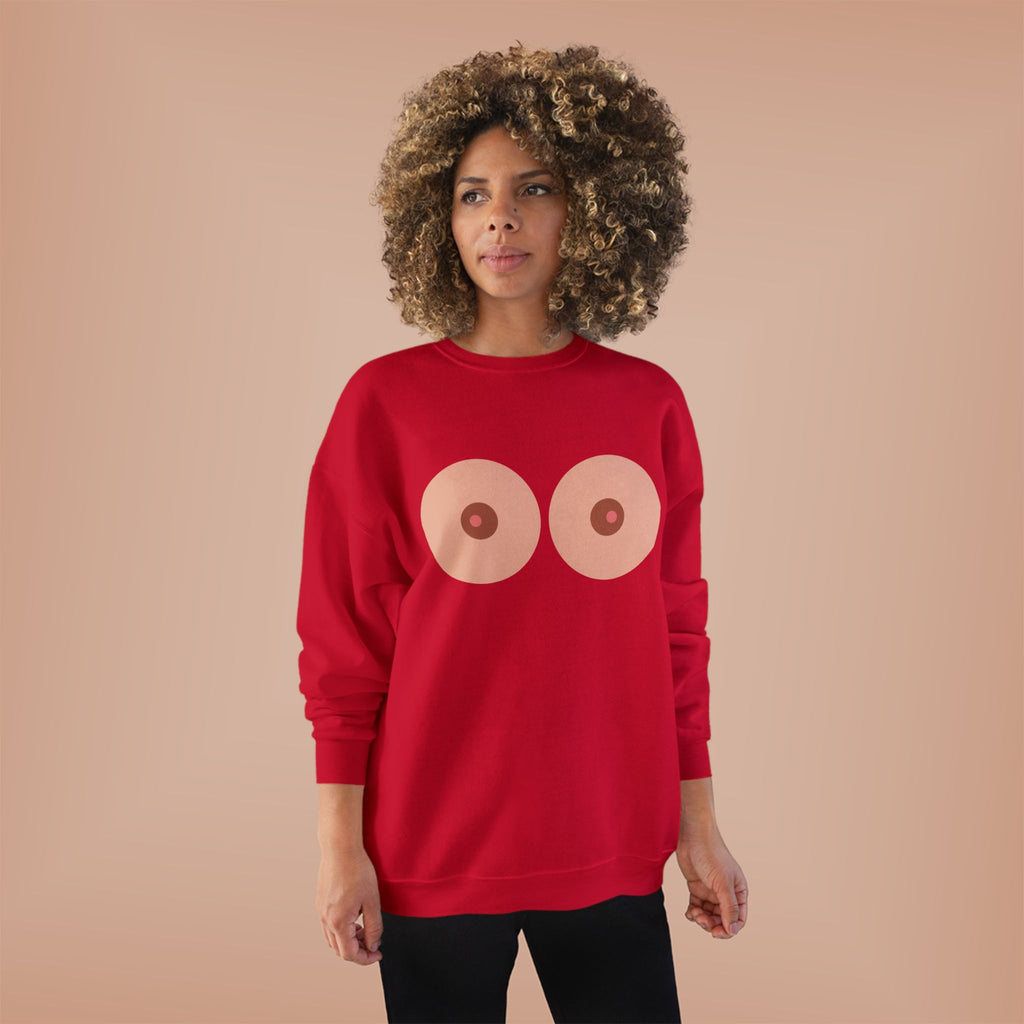 Nipple Graphic Crewneck Sweatshirt – Playful Boob Design, Breast Positivity Pullover