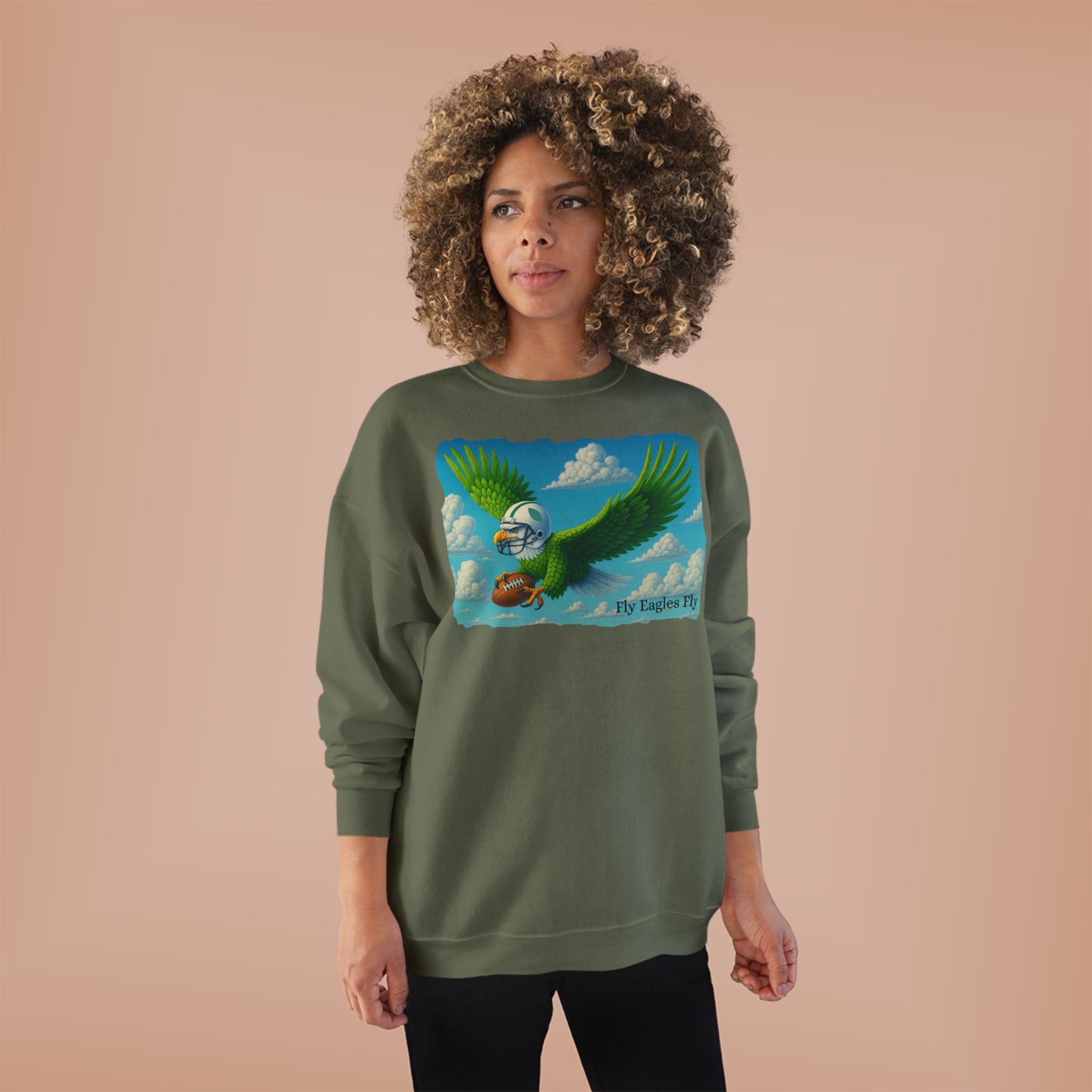 Eagles Fly Crewneck Sweatshirt — Vintage Football Bird Graphic