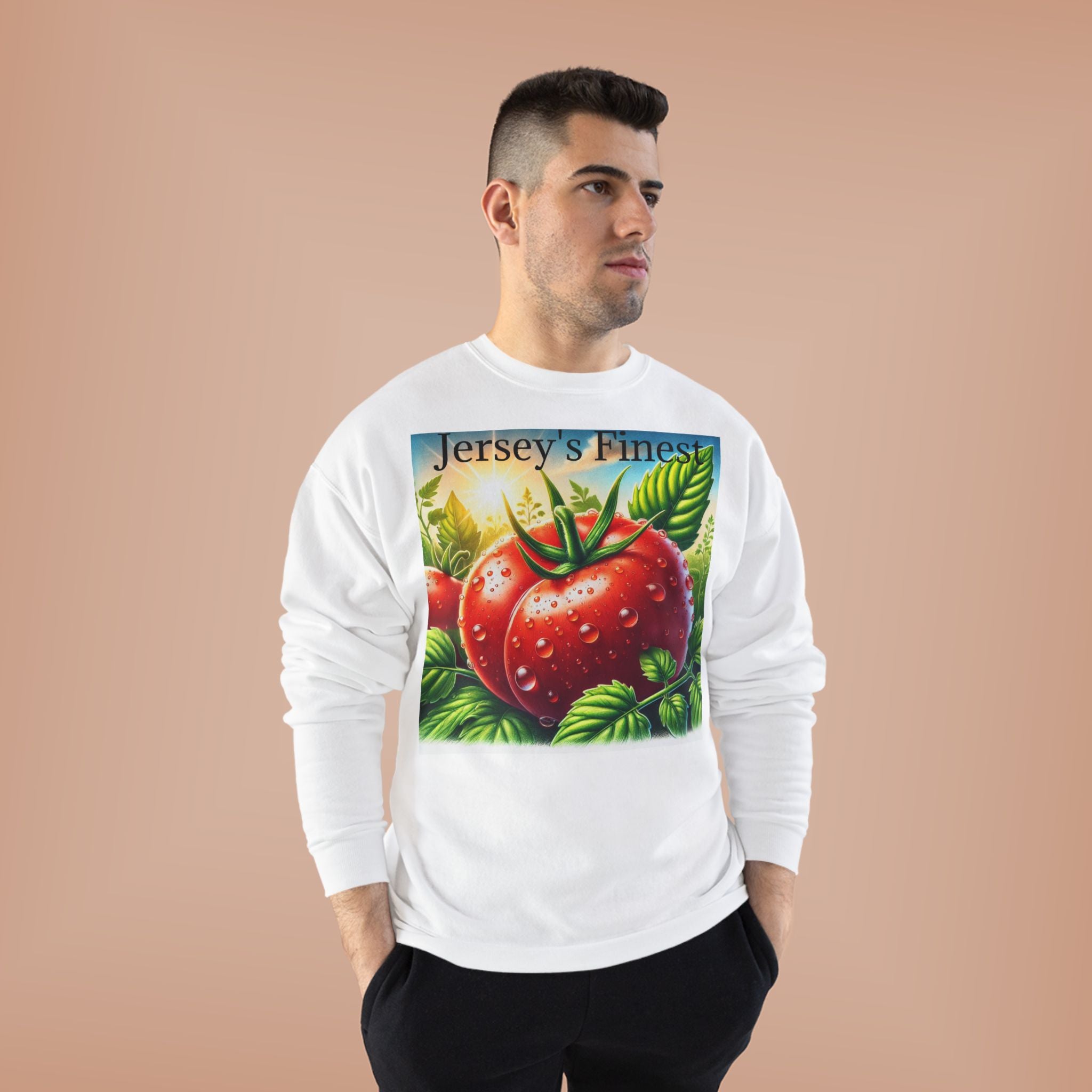 Tomato Crewneck Sweatshirt — "Jersey's Finest" Garden Produce Graphic