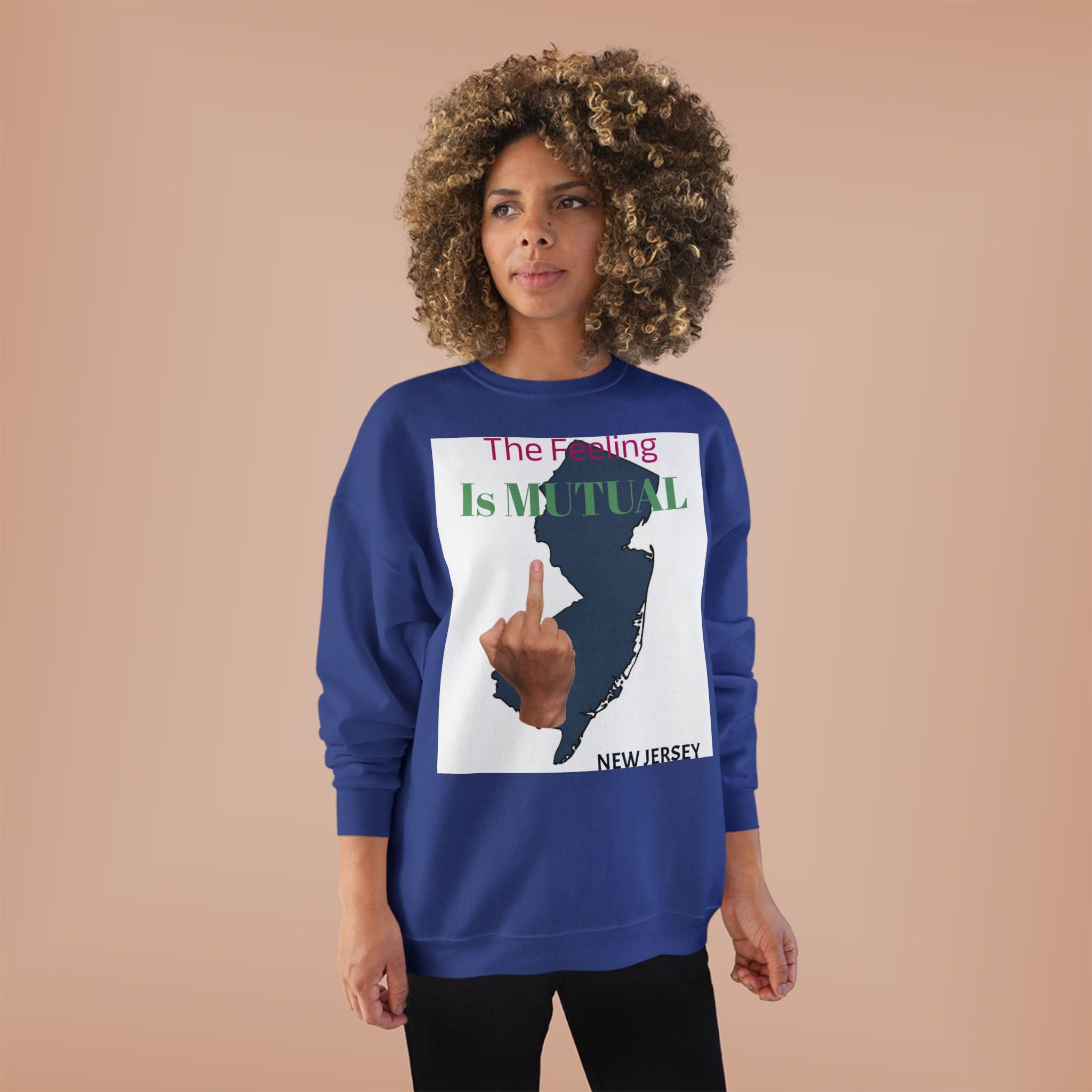 Mutual Feeling Is Mutual Crewneck Sweatshirt — New Jersey Middle Finger Graphic