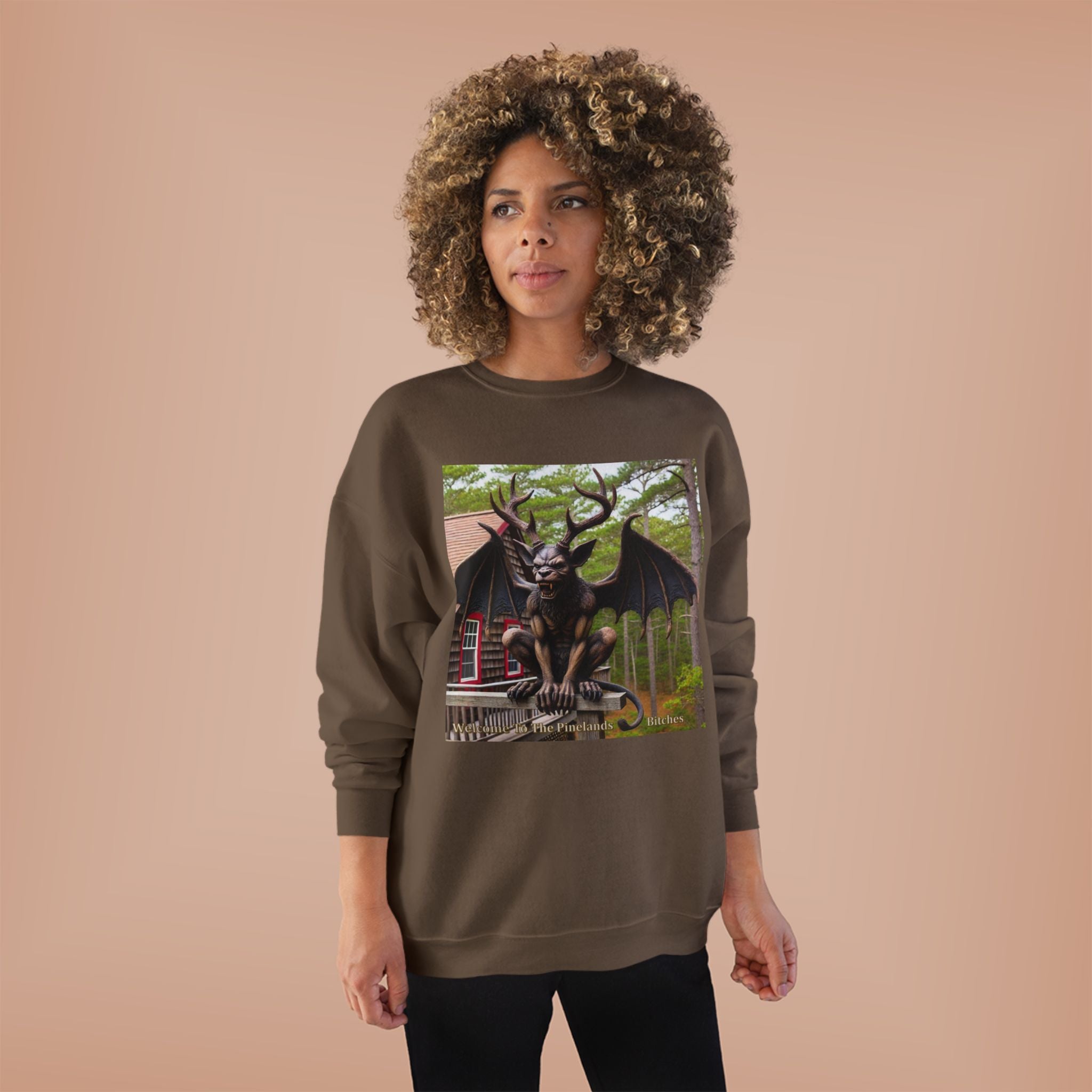 Gargoyle Garden Crewneck Sweatshirt — Gothic Statue Forest Design