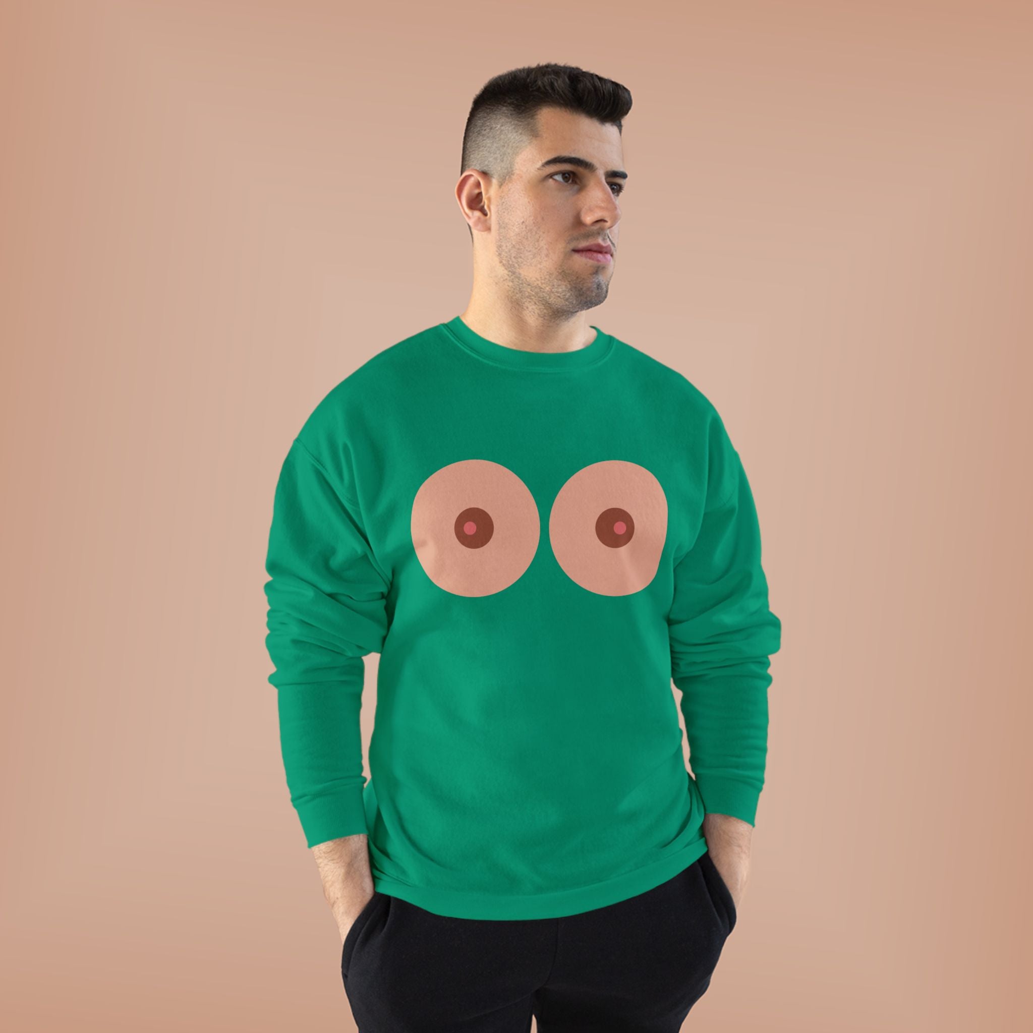 Nipple Graphic Crewneck Sweatshirt – Playful Boob Design, Breast Positivity Pullover