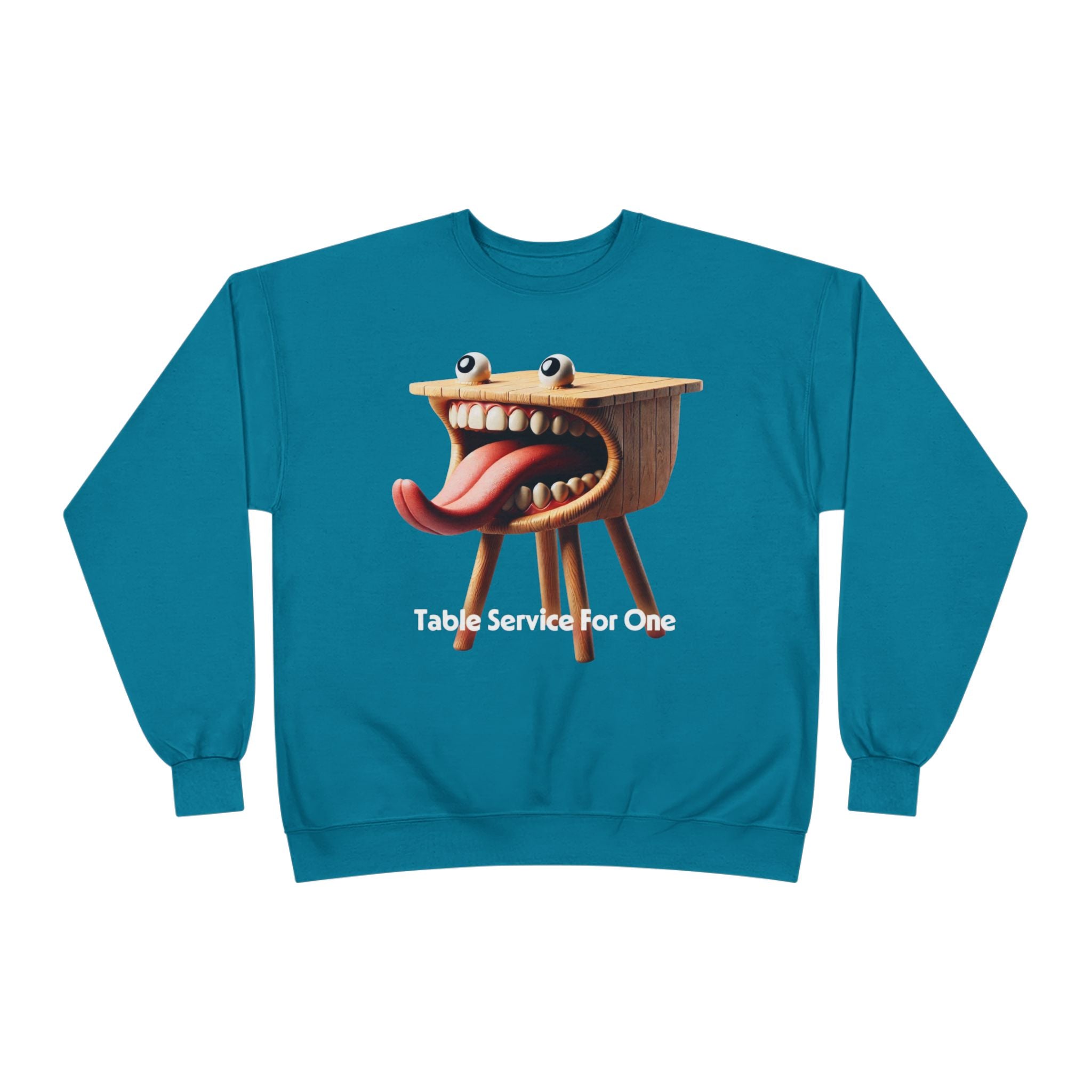 Table Service For One Crewneck Sweatshirt — Funny Surreal Table Graphic