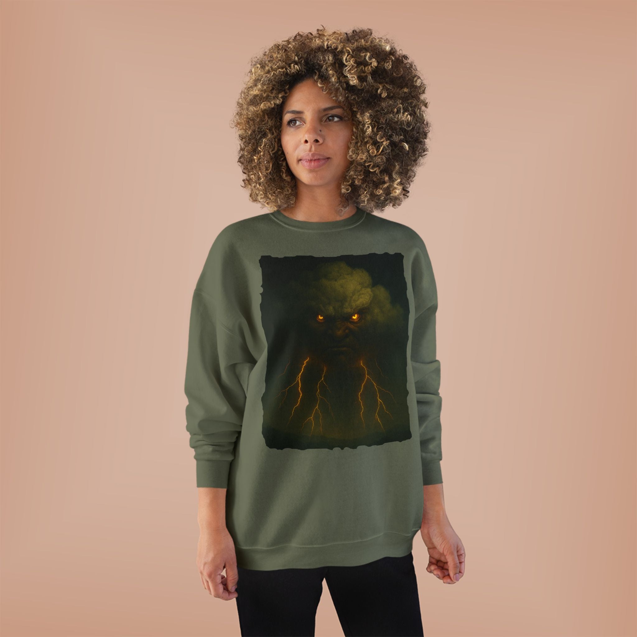 Storm Spirit Crewneck Sweatshirt — Lightning Cloud Monster Graphic