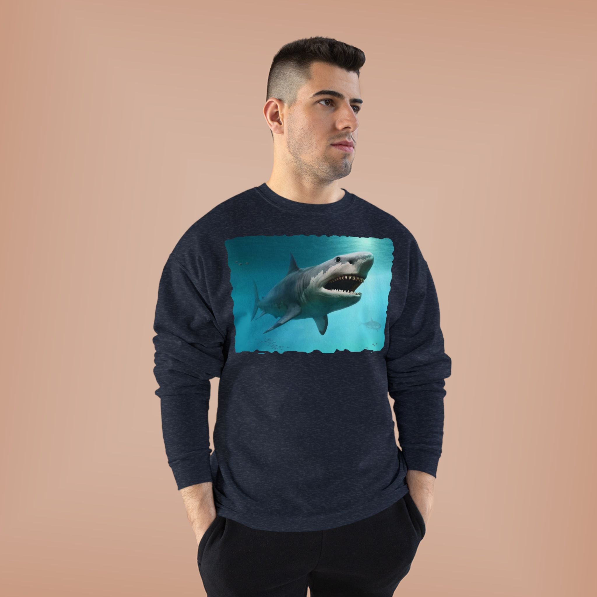 Shark Graphic Crewneck Sweatshirt — Great White Ocean Illustration