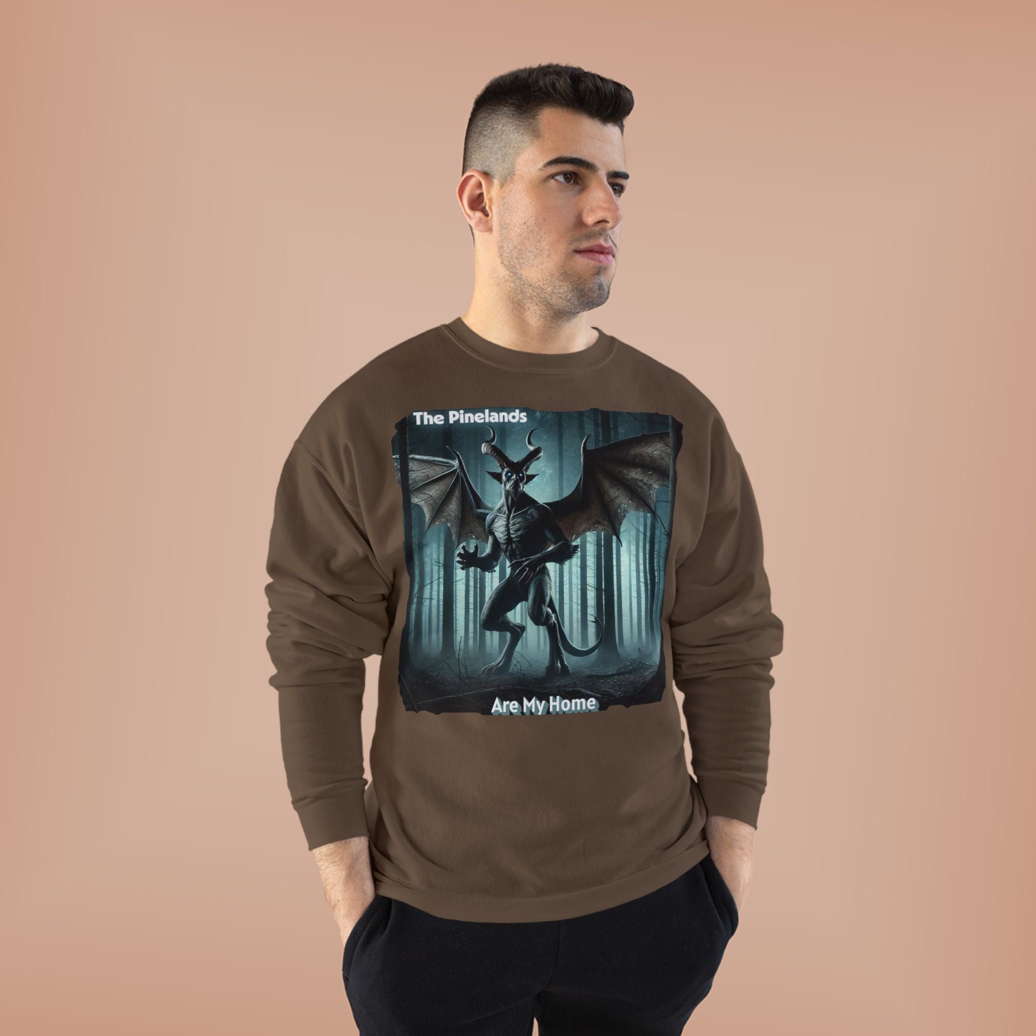 Pine Lands Dragon Crewneck Sweatshirt — "The Pinelands Are My Home" Forest Fantasy Pullover