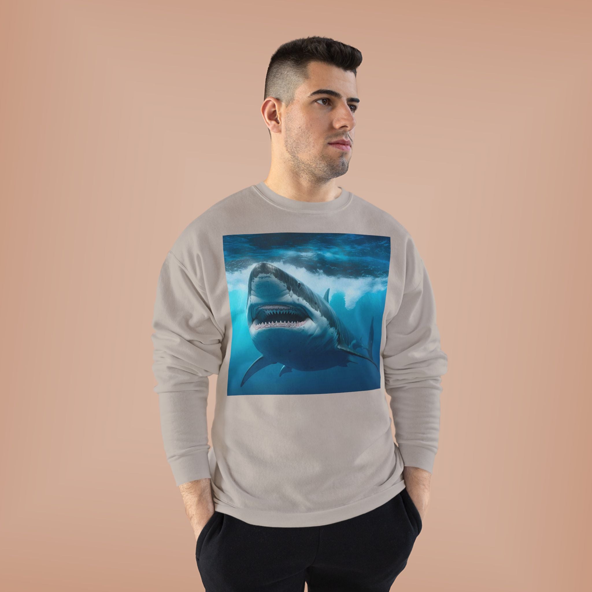 Great White Shark Graphic Sweatshirt — Ocean Predator Crewneck