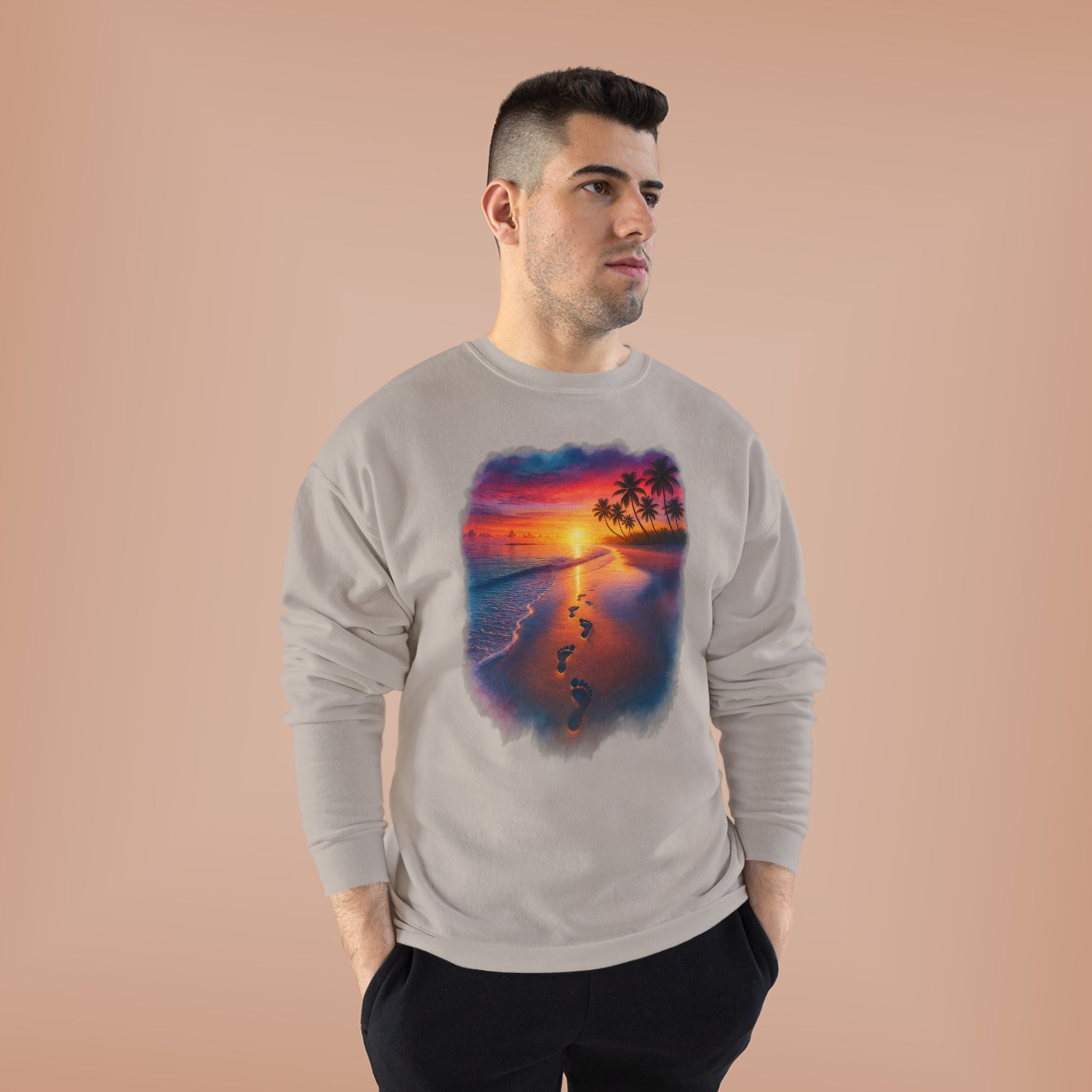 Sunset Beach Crewneck Sweatshirt — Tropical Footprints Graphic
