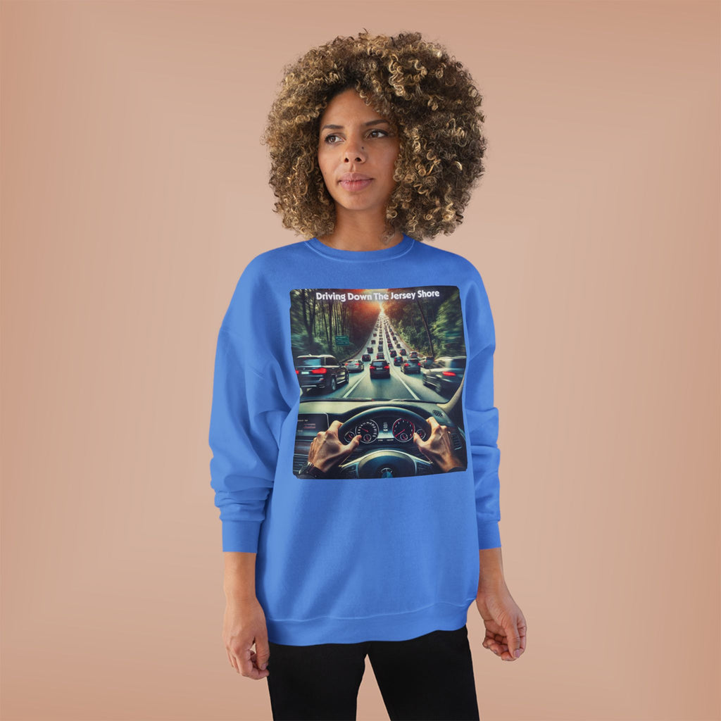 Crewneck Sweatshirt — "Driving Down The Jersey Shore" Scenic Road Trip Design