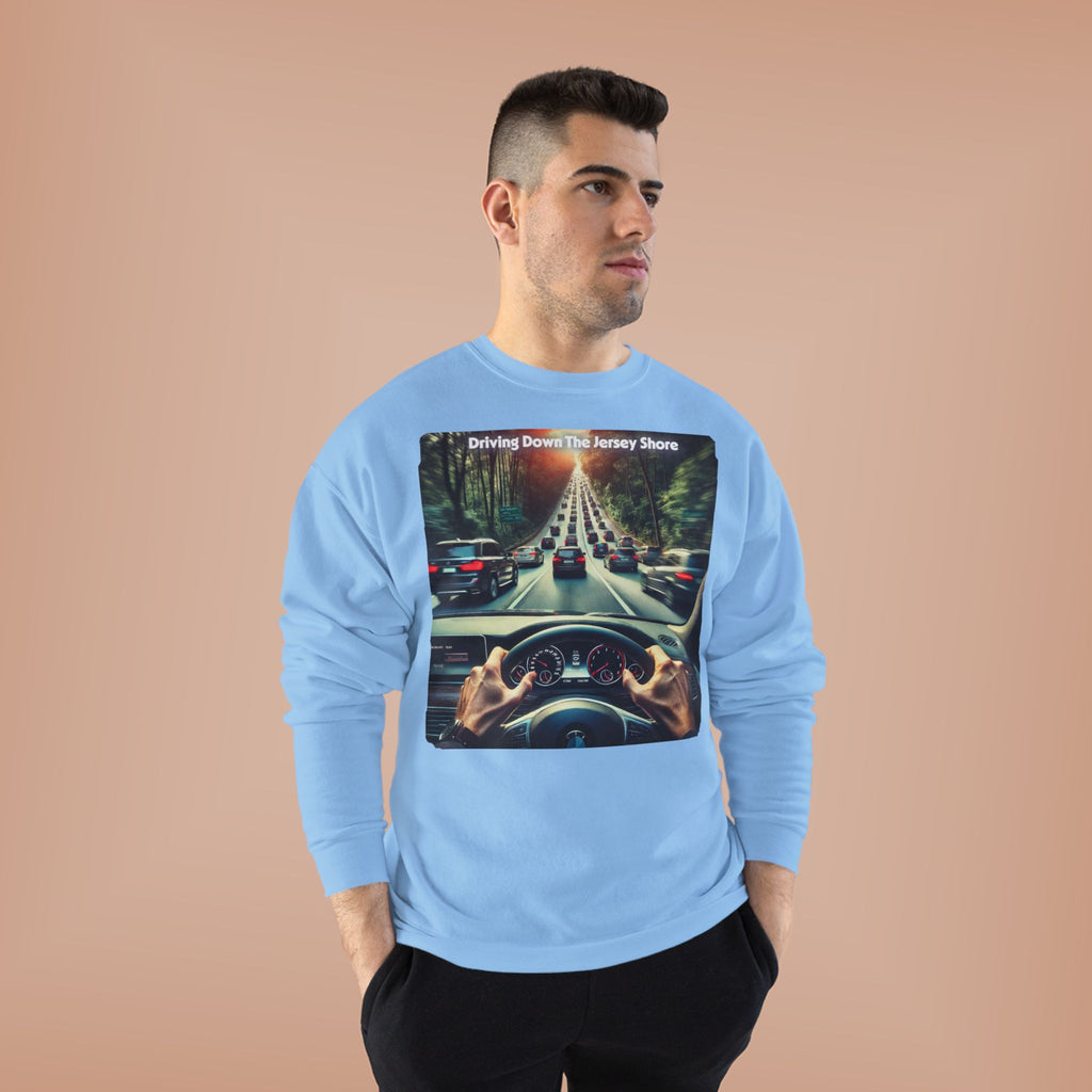 Crewneck Sweatshirt — "Driving Down The Jersey Shore" Scenic Road Trip Design