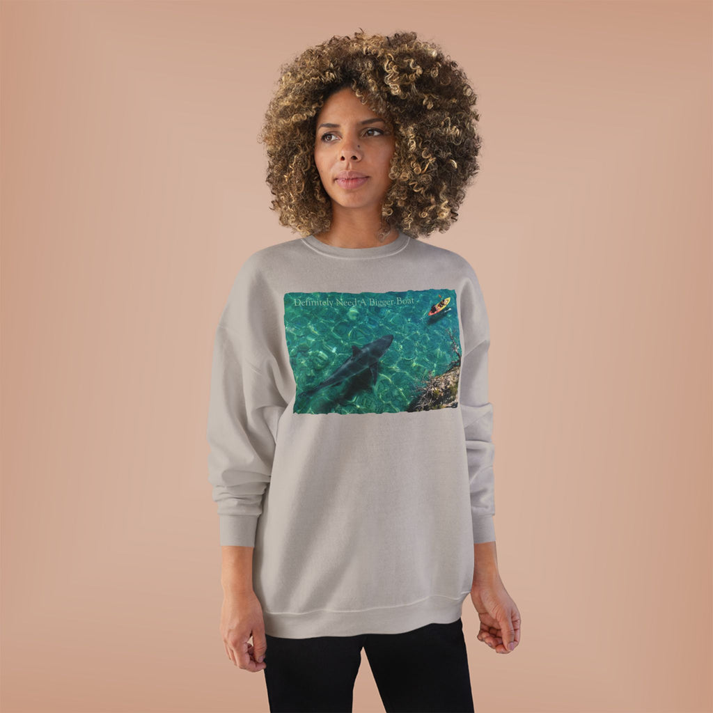 Crewneck Sweatshirt — Kayak Over Shark Photo Graphic