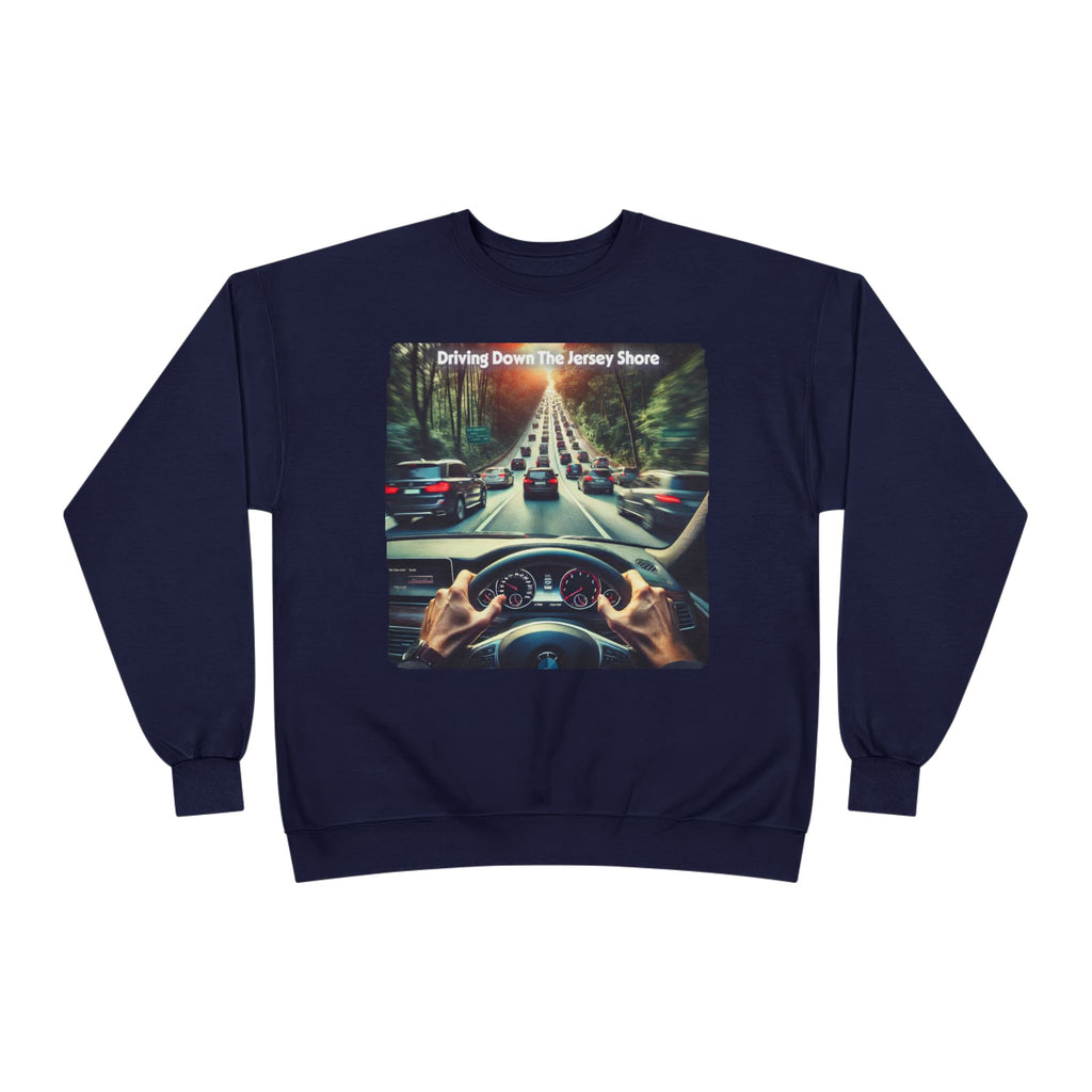 Crewneck Sweatshirt — "Driving Down The Jersey Shore" Scenic Road Trip Design