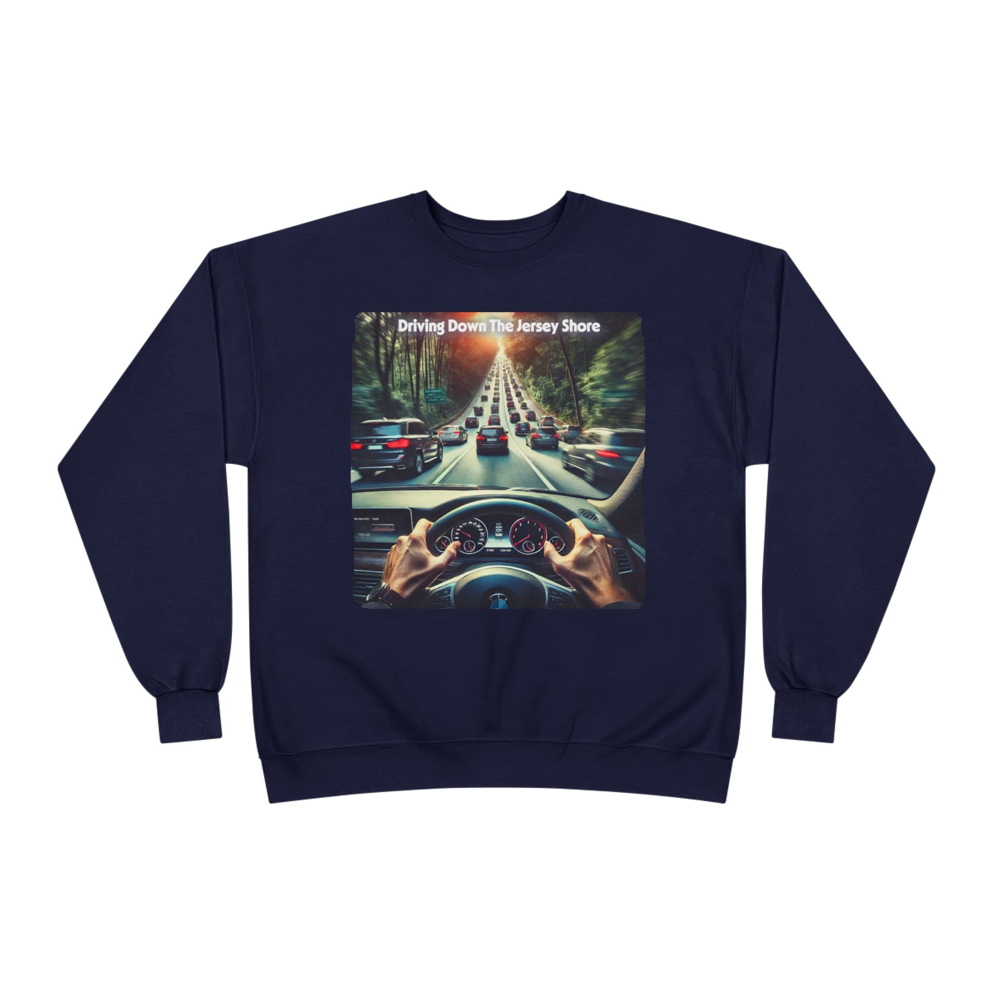 Crewneck Sweatshirt — "Driving Down The Jersey Shore" Scenic Road Trip Design