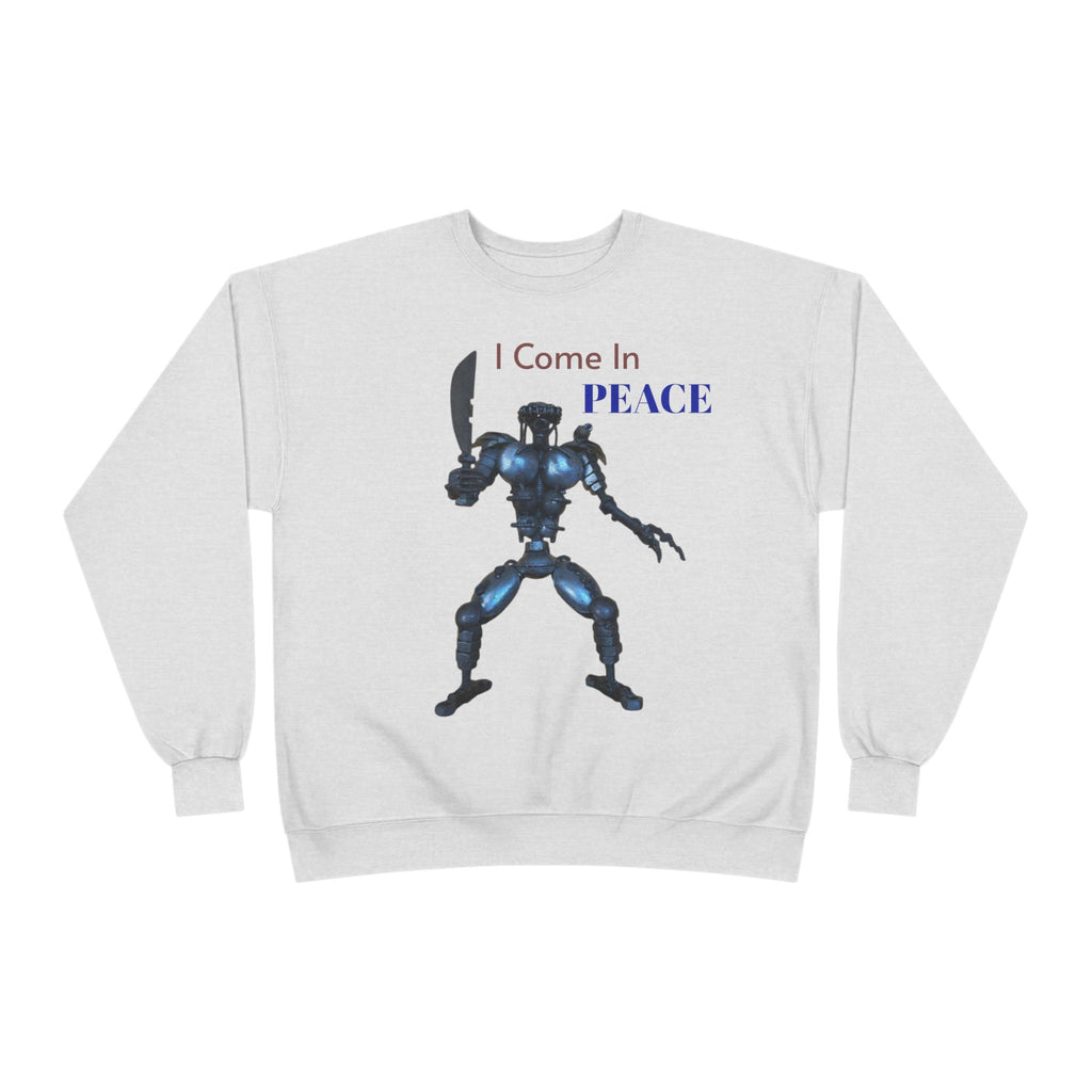 I Come In Peace Robot Crewneck Sweatshirt — Sci‑Fi Alien Warrior Graphic