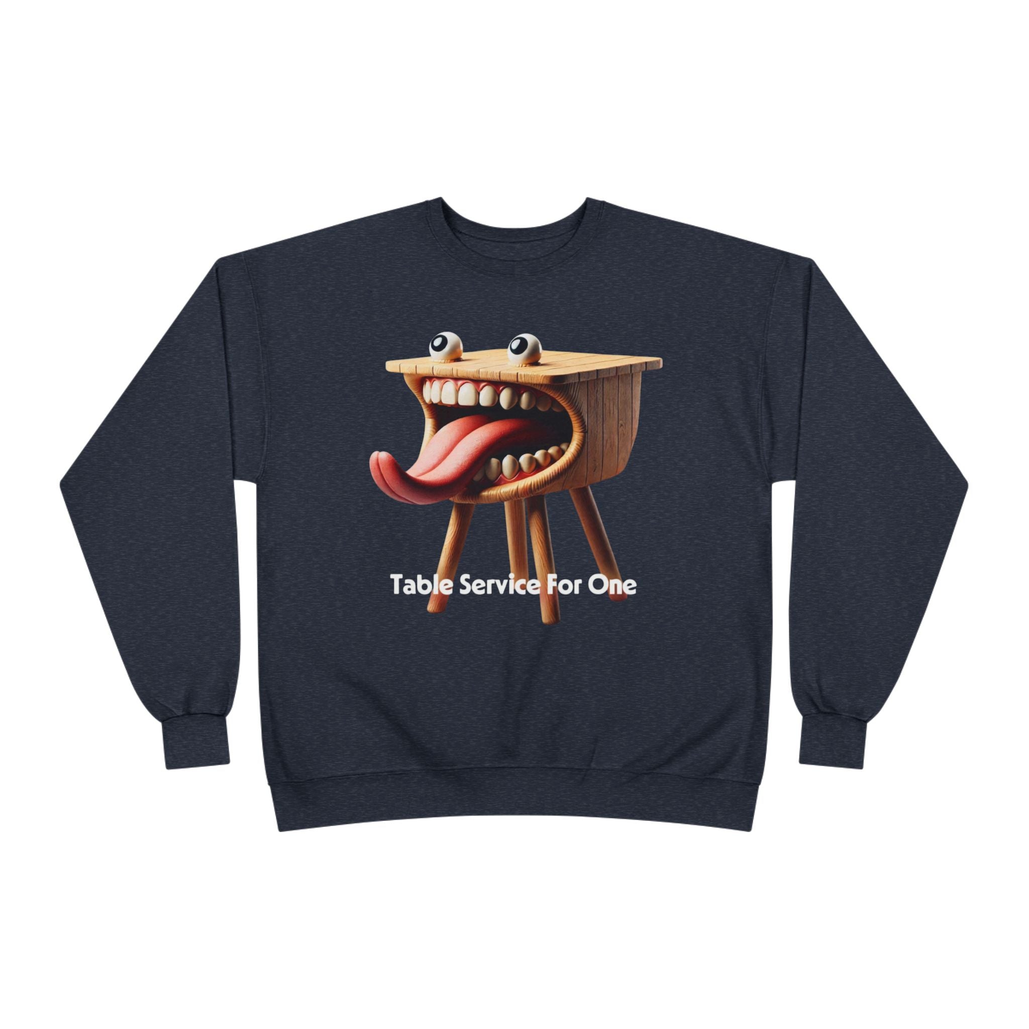 Table Service For One Crewneck Sweatshirt — Funny Surreal Table Graphic