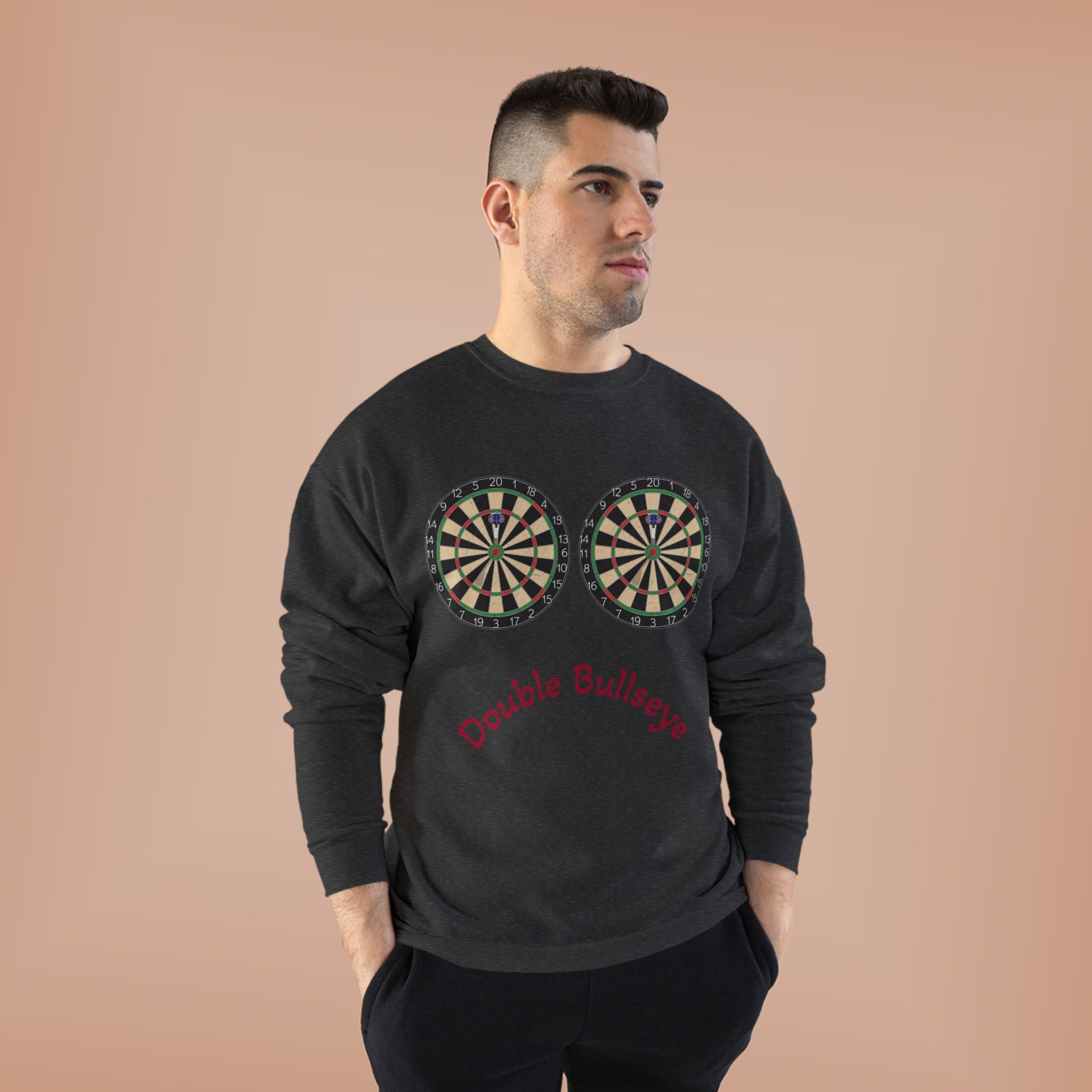 Double Bullseye Crewneck Sweatshirt — Darts Humor Graphic
