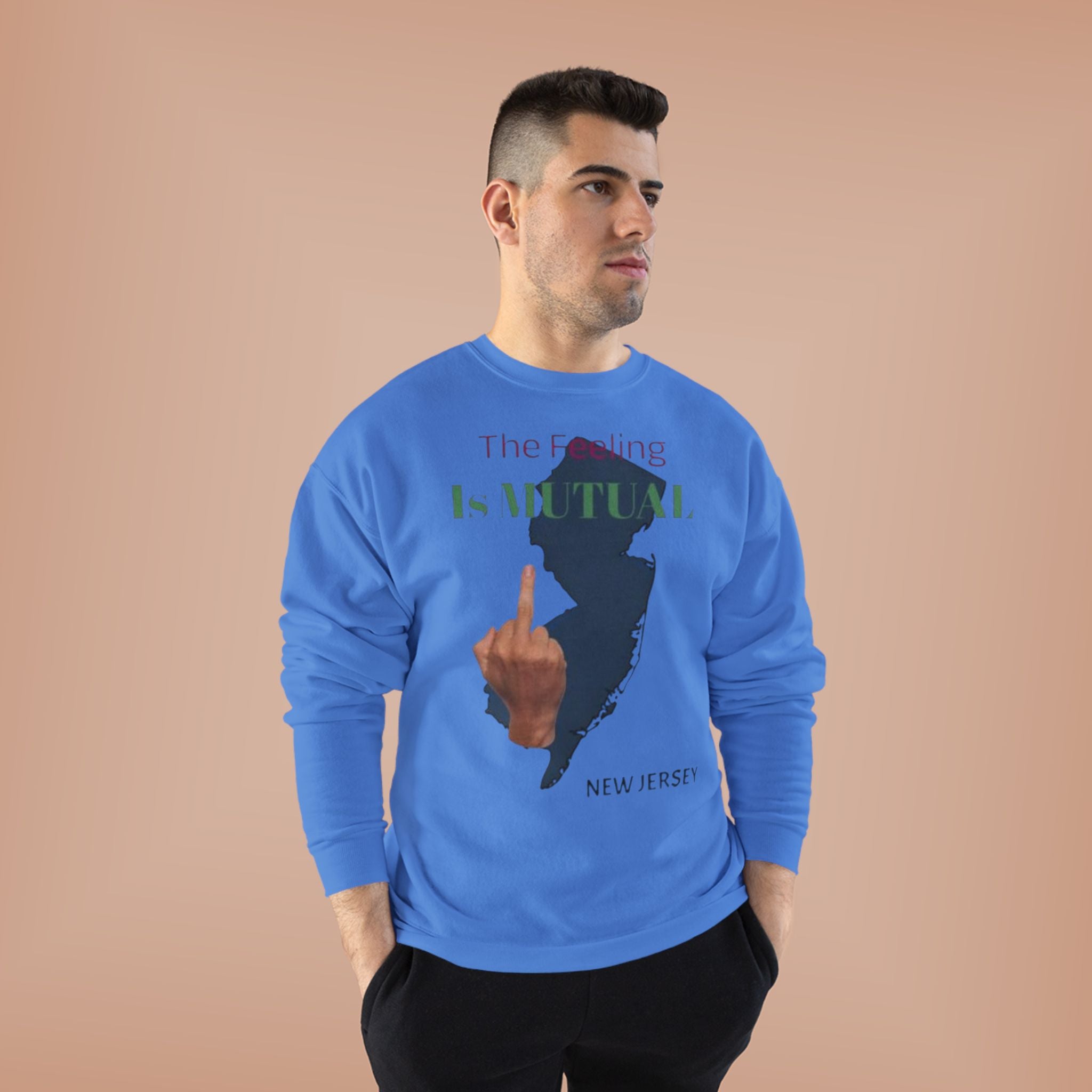 Crewneck Sweatshirt "The Driving Is Mutual — New Jersey" (Middle Finger Silhouette)