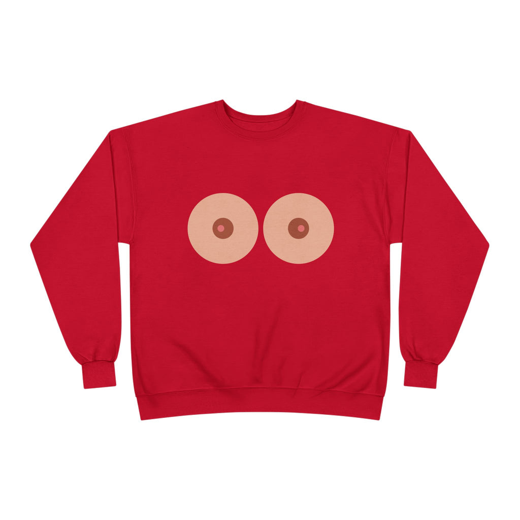Nipple Graphic Crewneck Sweatshirt – Playful Boob Design, Breast Positivity Pullover